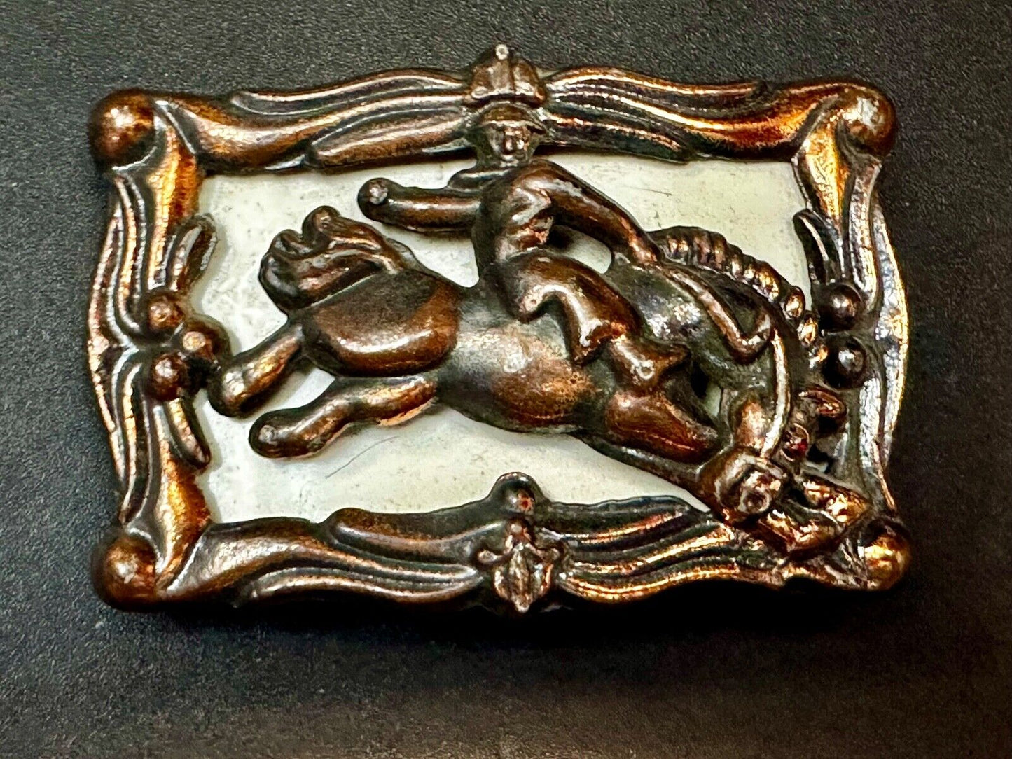 Antique Saddle Bronc Western Rodeo  Cowboy Backwards on Horse belt buckle