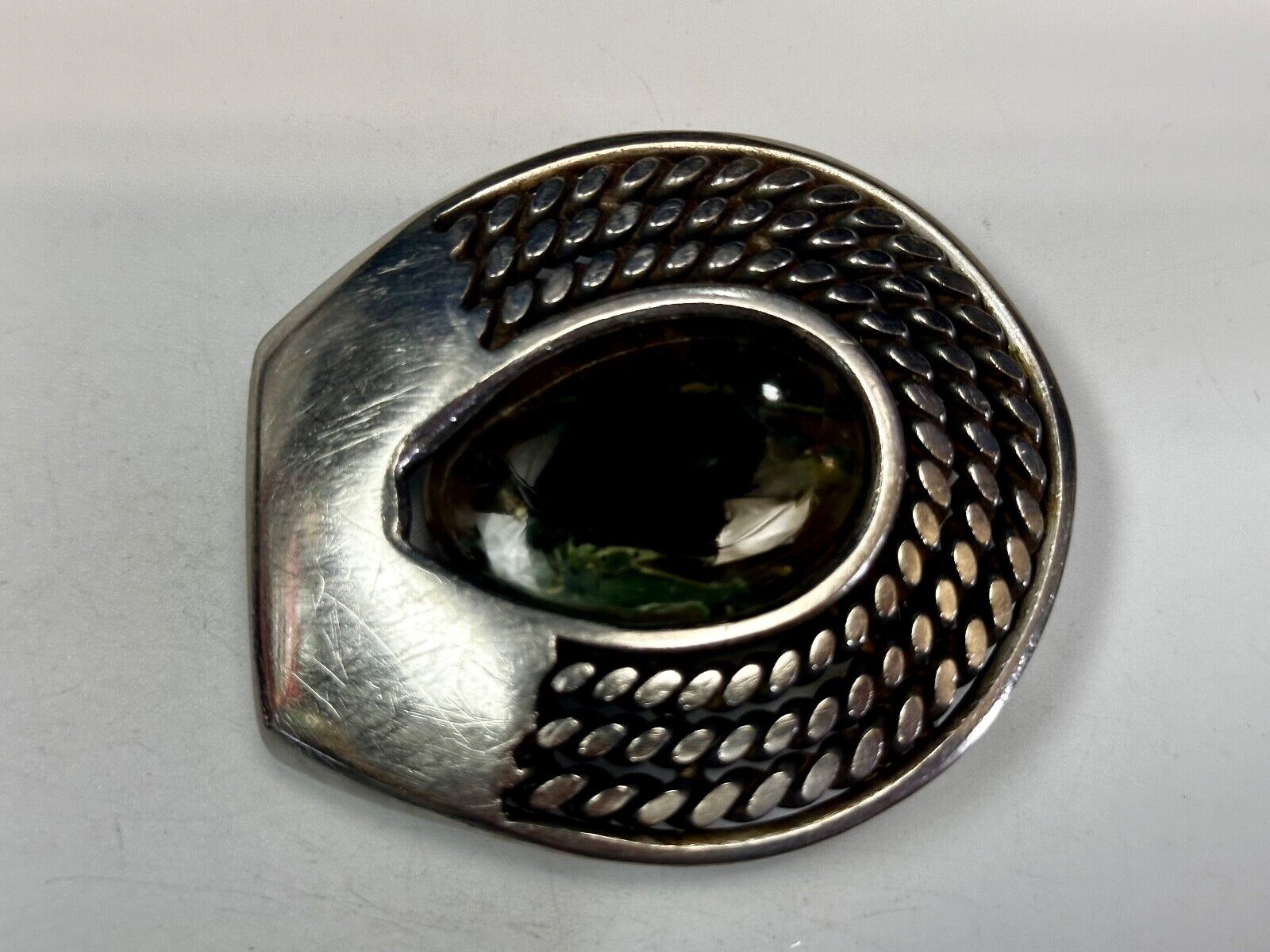 Artisan Centerpiece Green Stone?  Ornate Metal Workers / Welders Belt Buckle