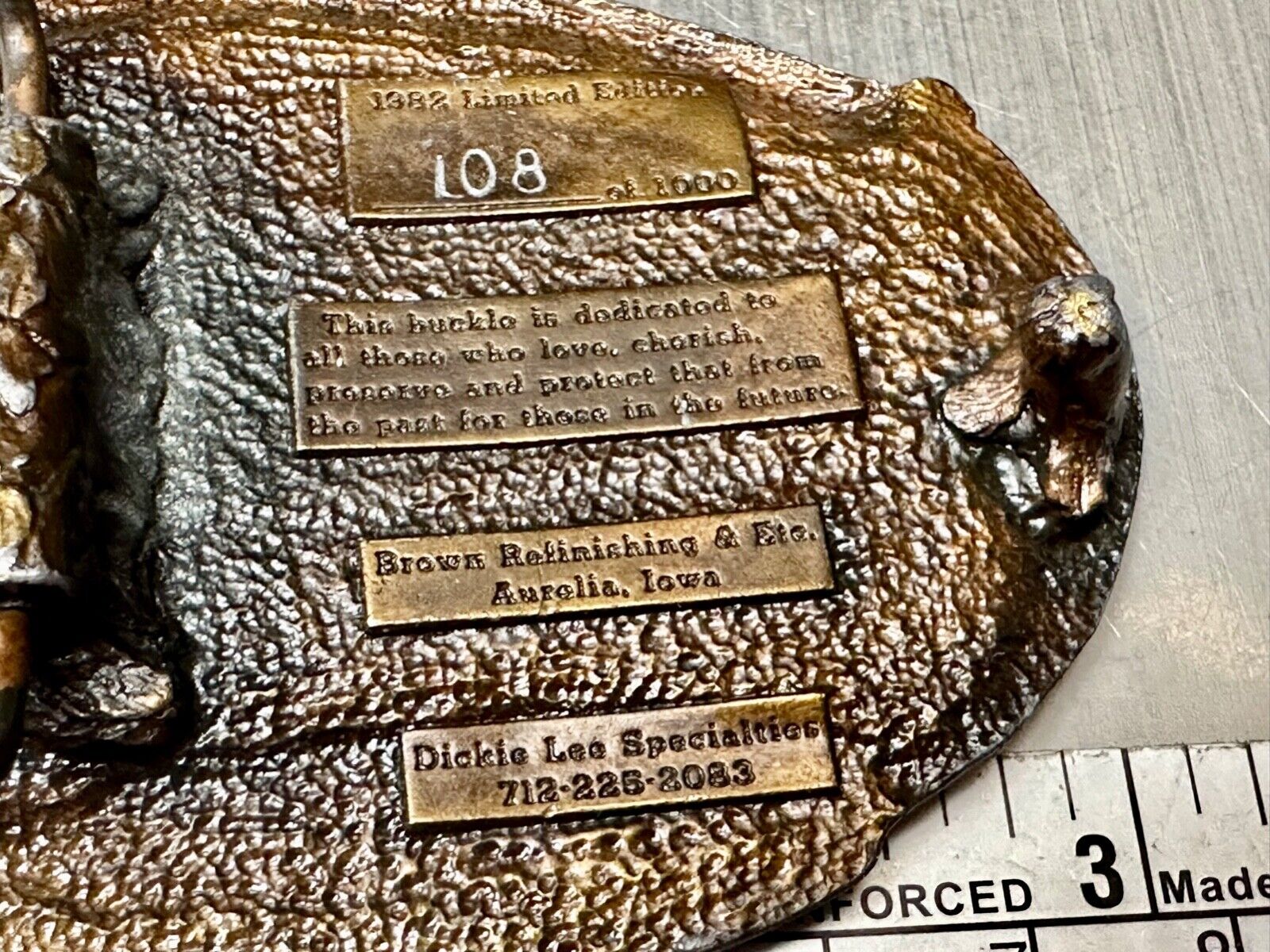 Antiques and collectables dealers 1982 Commemorative rocking chair belt buckle