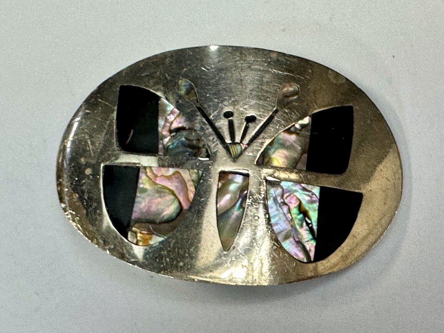 Abalone Shell Butterfly - Gorgeous vintage raised sterling silver?  belt buckle