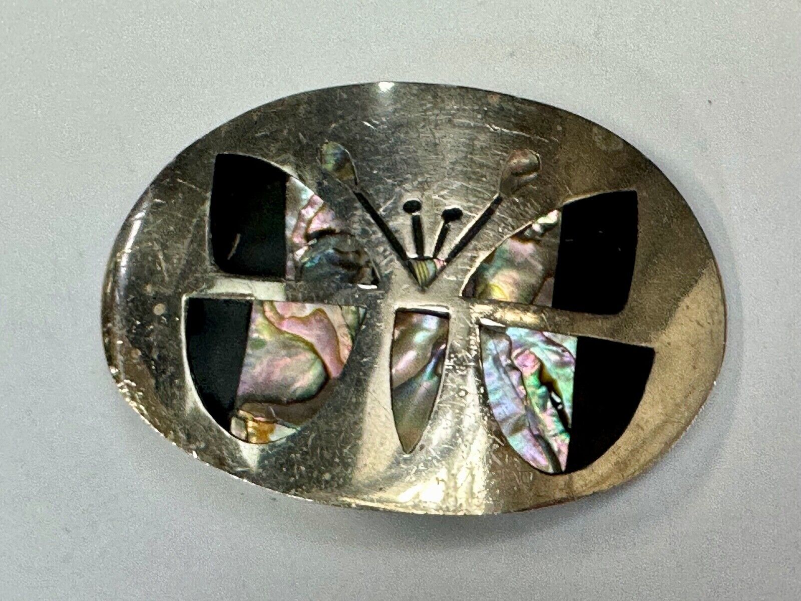 Abalone Shell Butterfly - Gorgeous vintage raised sterling silver?  belt buckle