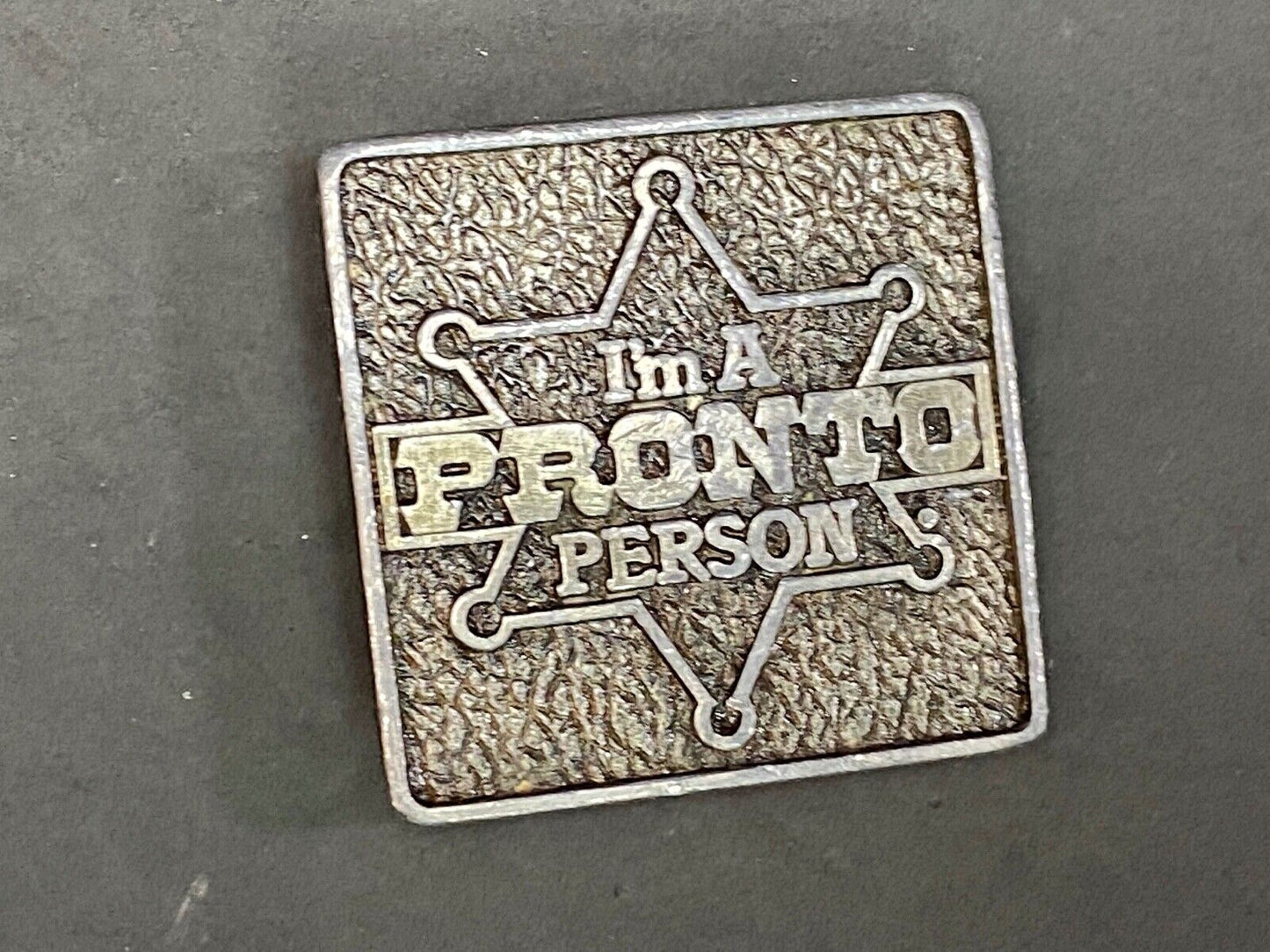 Vintage 1981 I'm A Pronto Person Itt Phillips Drill Tool Equipment Belt Buckle