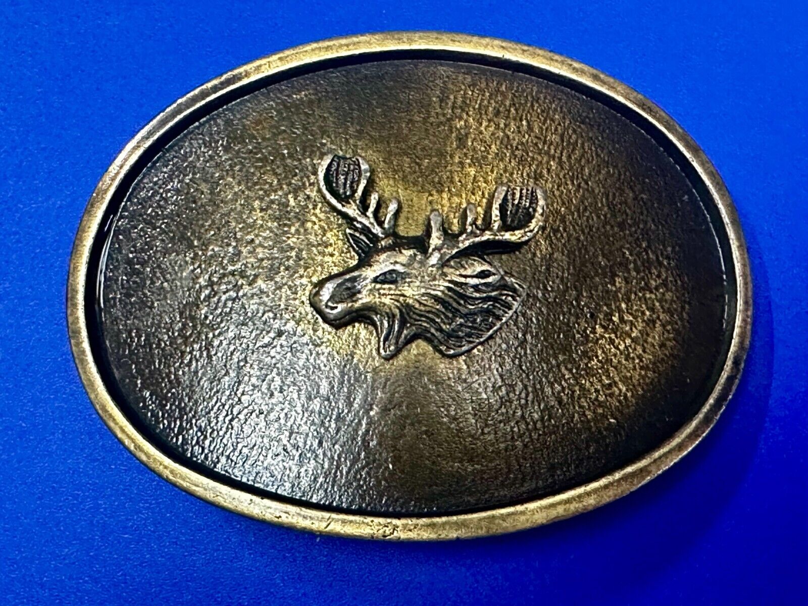 The Elk - Centered In Western Oval Brass Tone Usa Made Belt Buckle