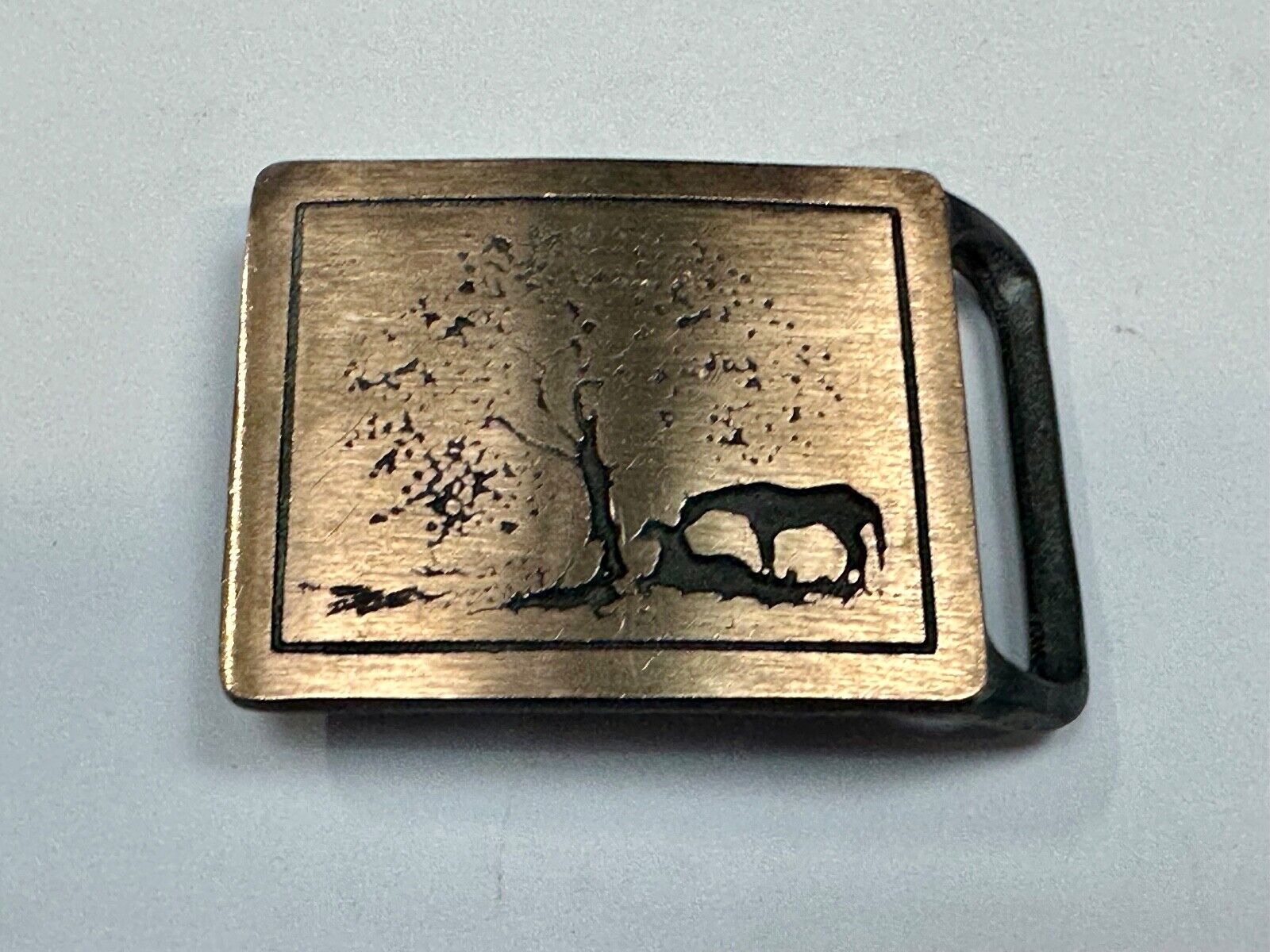 TWO HORSES TECH-ETHER GUILD Vintage art Horse lovers belt buckle