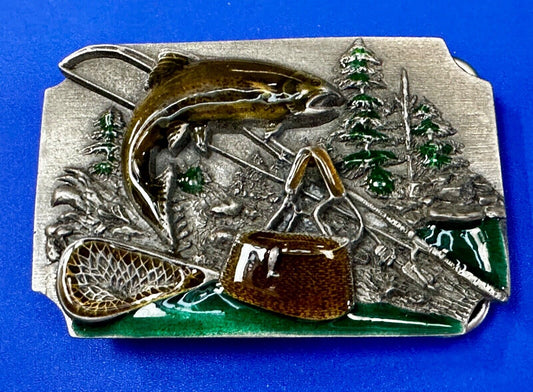 A good day of Fishing Vintage 1989 Siskiyou  C-85/S colorful Belt Buckle