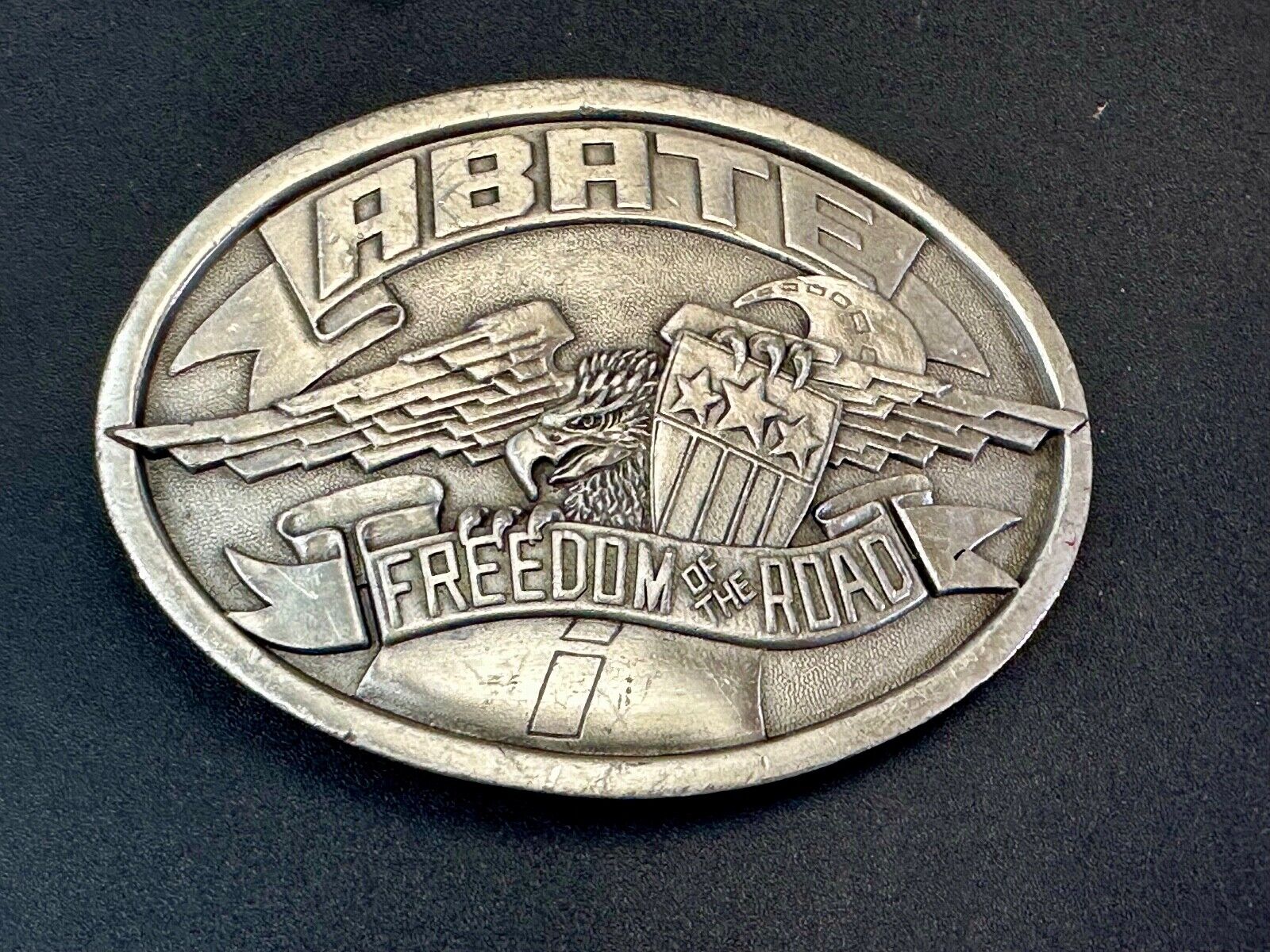 ABATE of Indiana Freedom of the road Bikers motorcycle Vintage 1985 belt buckle
