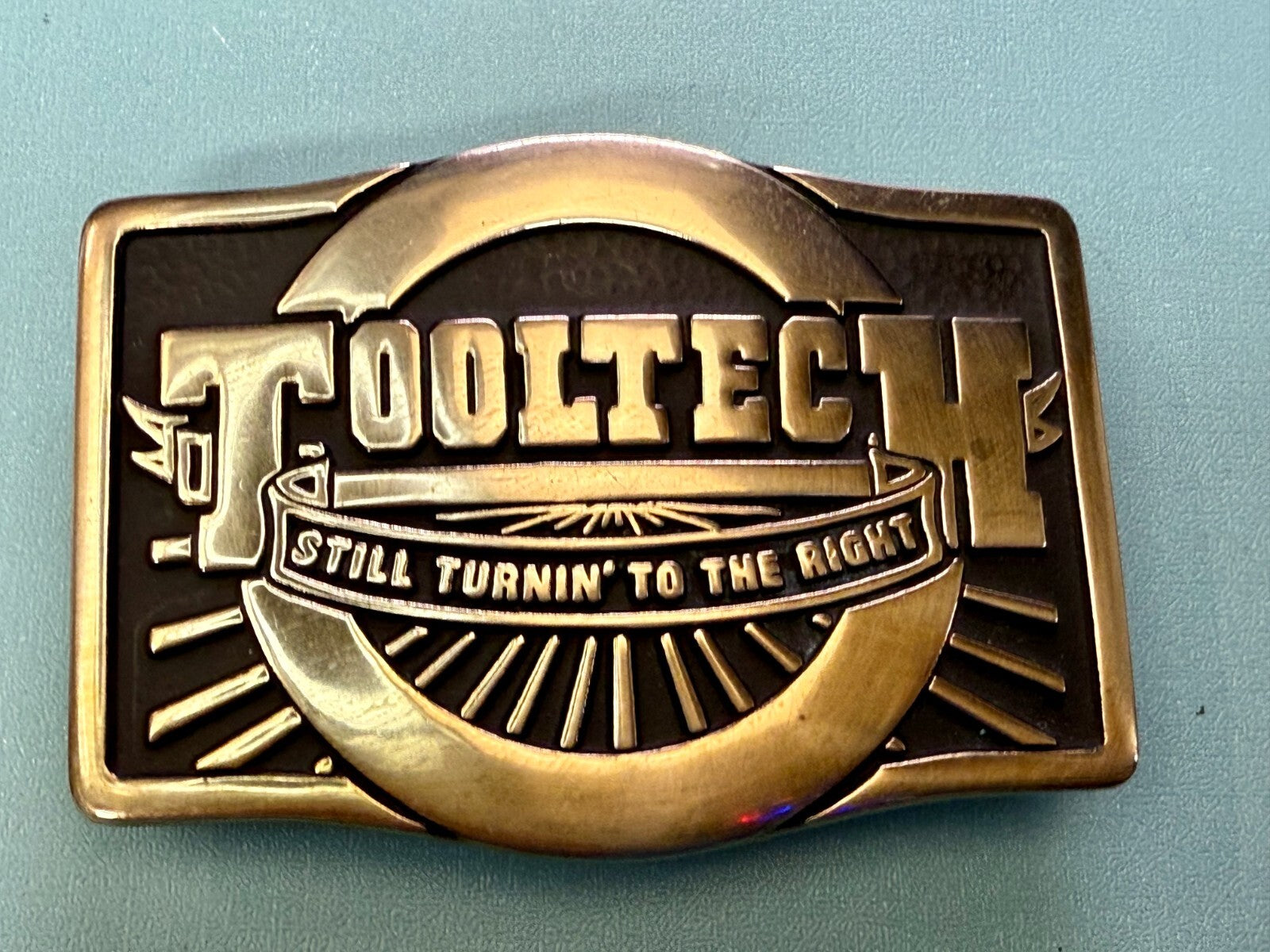 Tooltech Still Turnin To The Right Solid Brass VTG 1984 Anacortes Belt Buckle
