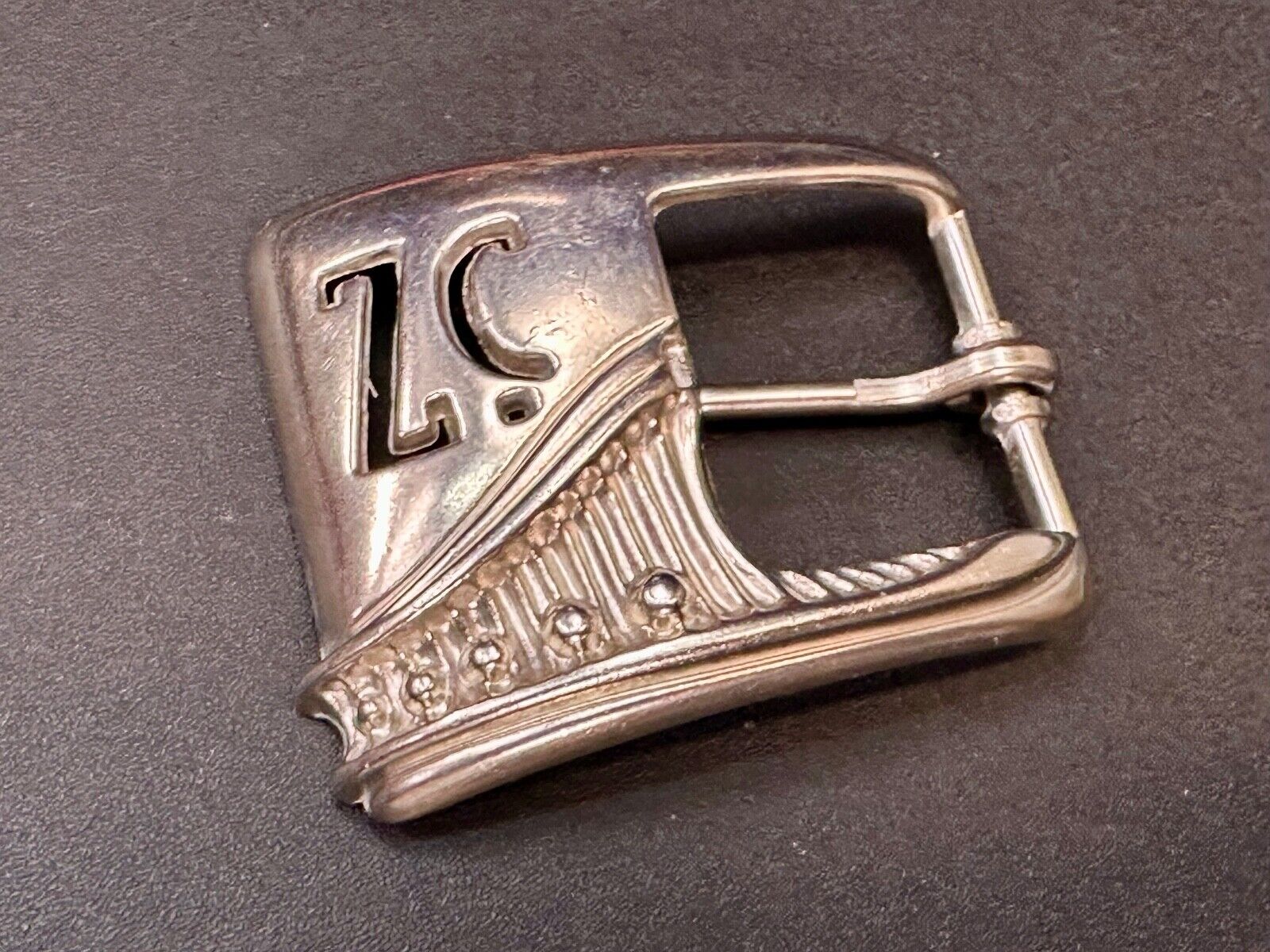 Vintage Letters Initials SZ silver tone cutout belt buckle