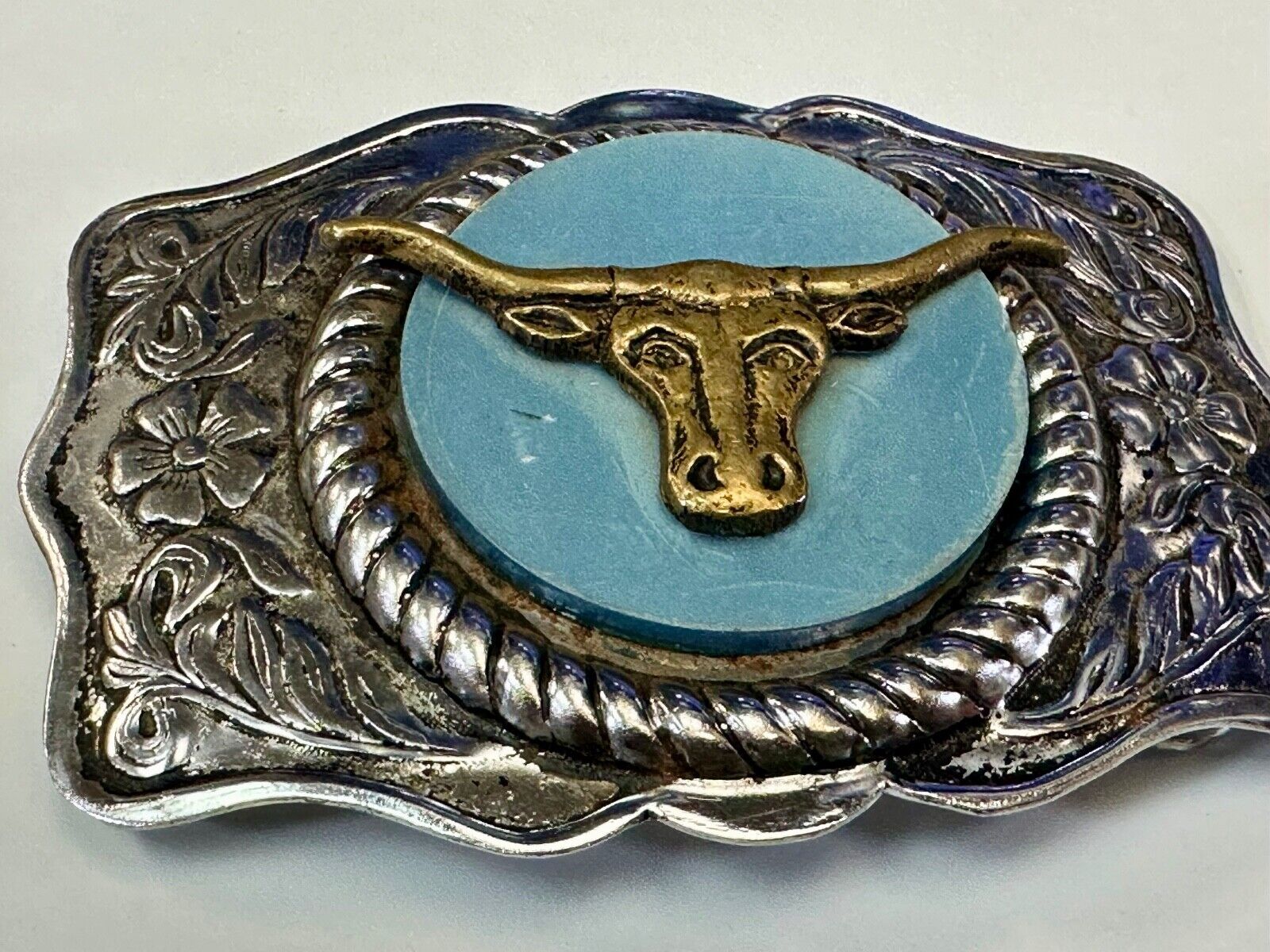 Vintage Longhorn cow steer - cowboys cowgirls western centerpiece belt buckle