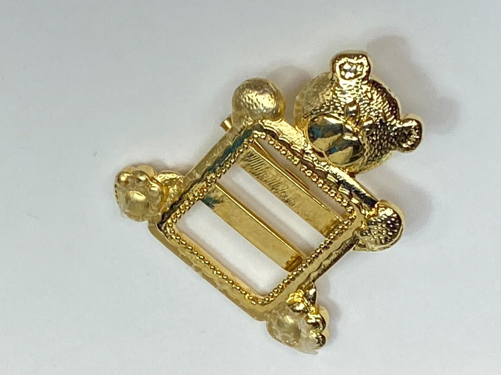 Vintage JJ Brooch Teddy Bear Cut-Out Gold Tone Brooch Pin For Your Picture
