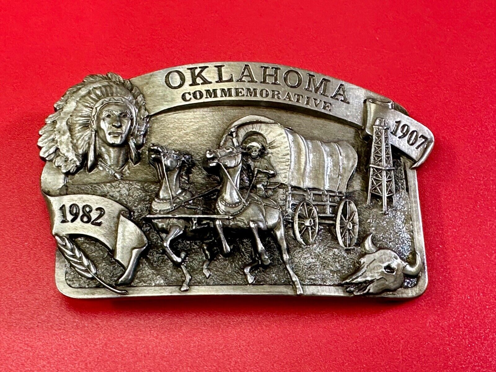 1982 Oklahoma State Commemorative Series limited belt buckle by Arroyo Grande