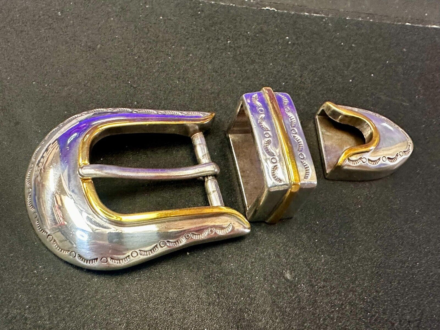 Two Tone Ranger Style Western Belt Buckle set for 1" belt  Keeper & Tip Included