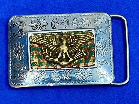 Antique -Eagle Arrows Shield Crest Emblem Belt Buckle  Aaaaa Mexico Makers Mark