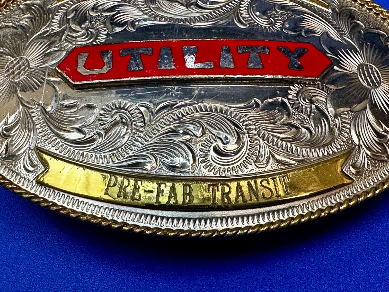 Utility Western Trophy Style Pre Fab Transit Tonkin  German Silver Belt Buckle