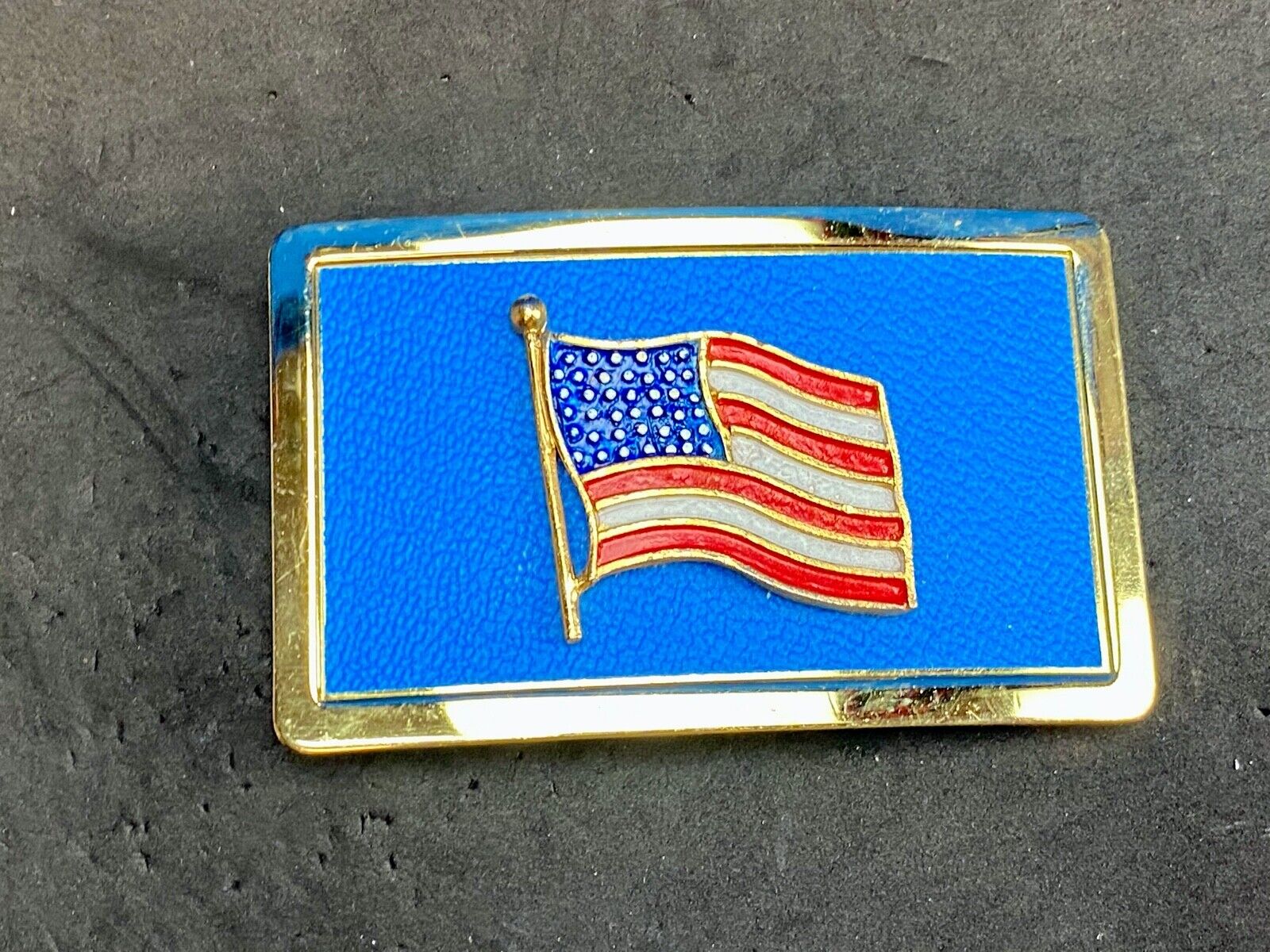 United States of America FLAG raised western belt buckle blue background 