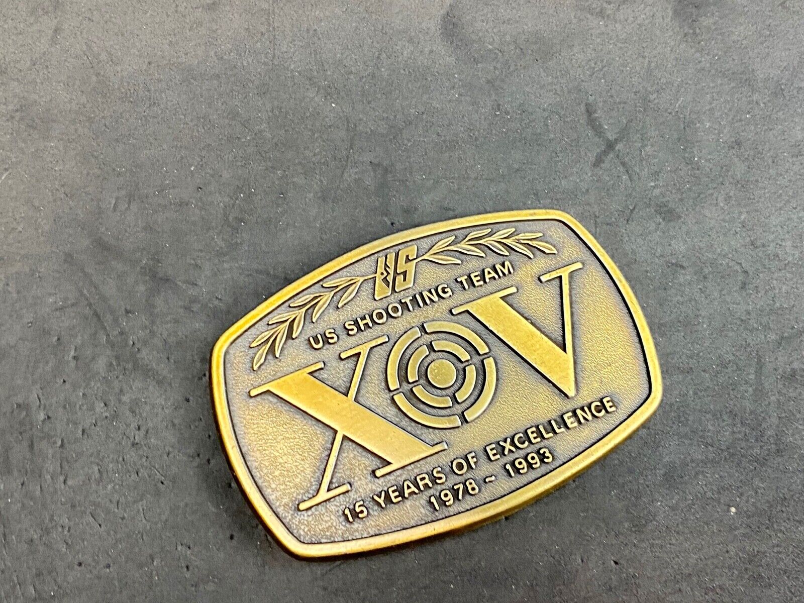Vintage 1970's US shooting team XOV belt buckle - 15 years of excellence
