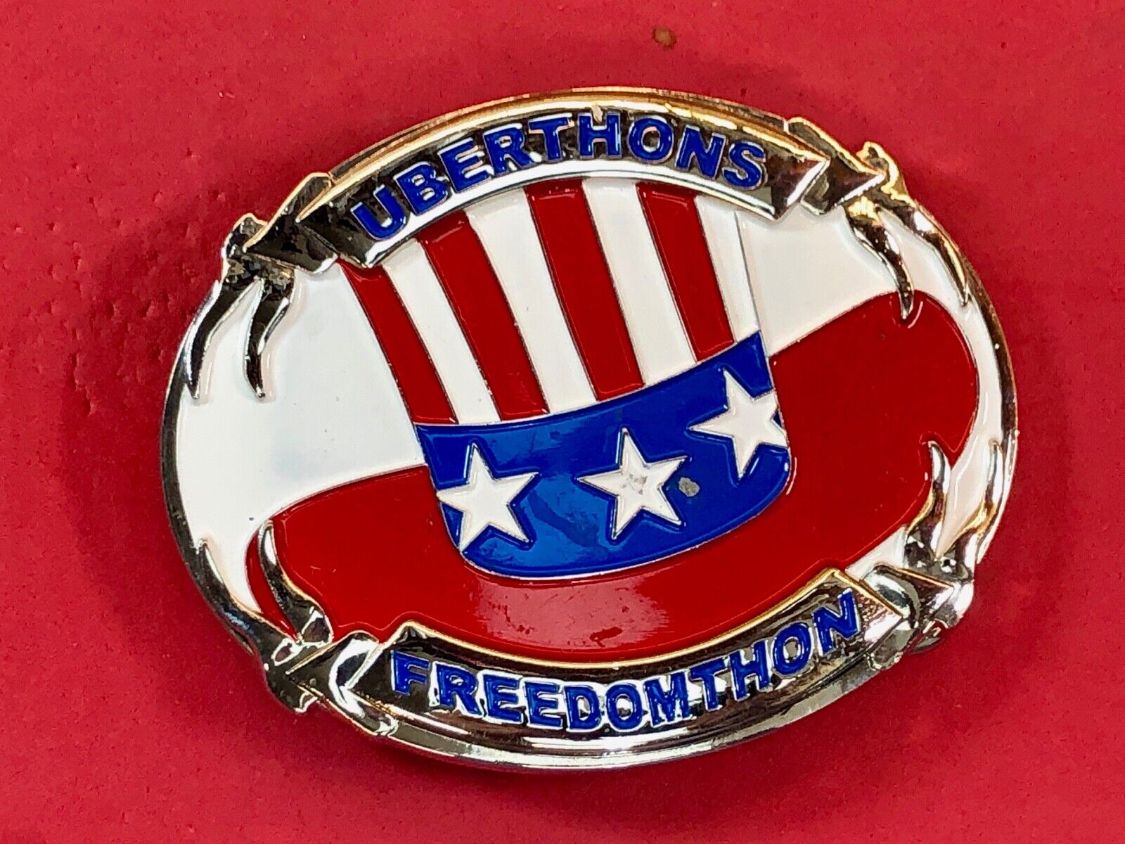 Uberthons FREEDOMTHON belt buckle Red white and blue Freedom Festival 