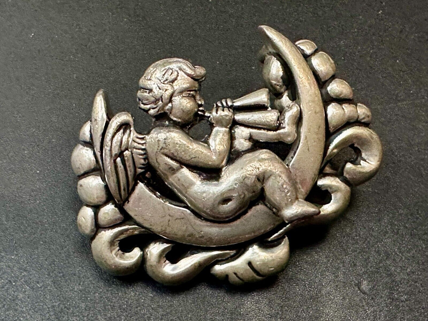 Angel Cherub Playing Flute Figural Cutout Rare Belt Buckle #1008 Vicenza
