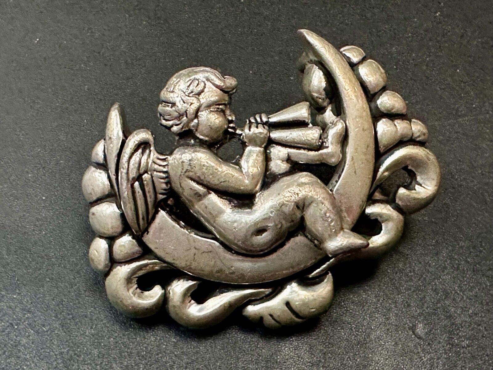 Angel Cherub Playing Flute Figural Cutout Rare Belt Buckle #1008 Vicenza