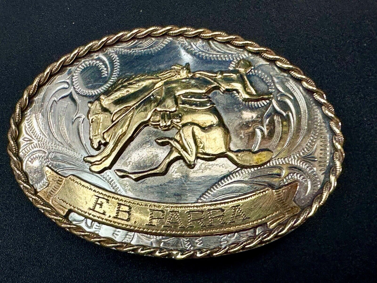 Vintage German Silver Bucking Saddle Bronc Western Cowboy Engraved belt buckle