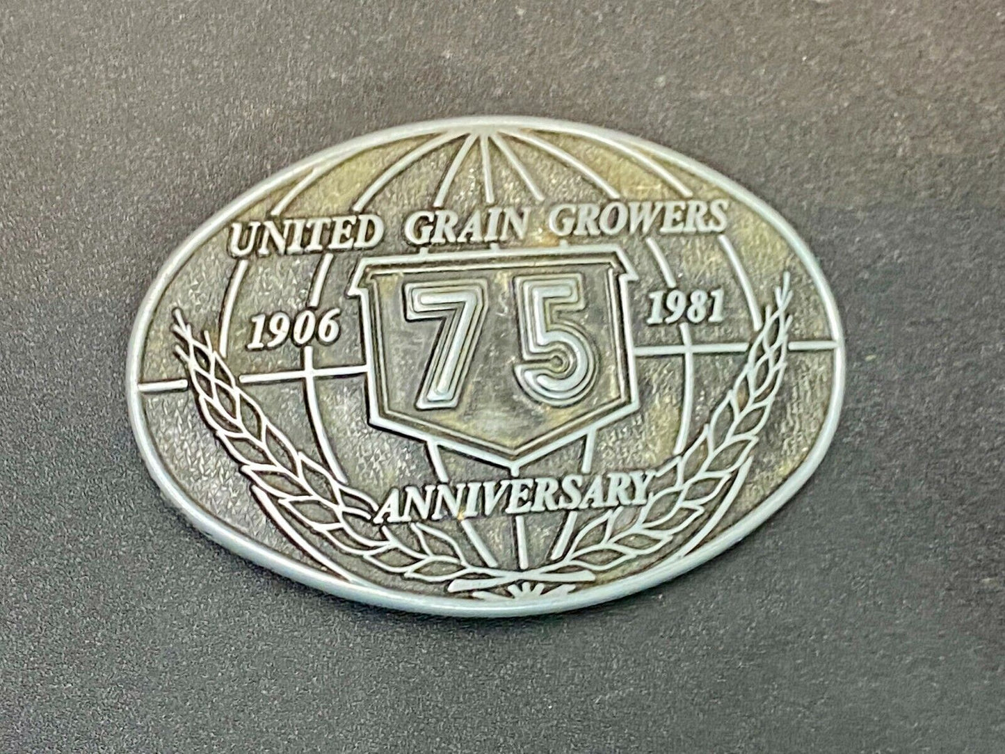 United Grain Growers 75 Years 1906-1981 Farming Commemorative Belt Buckle