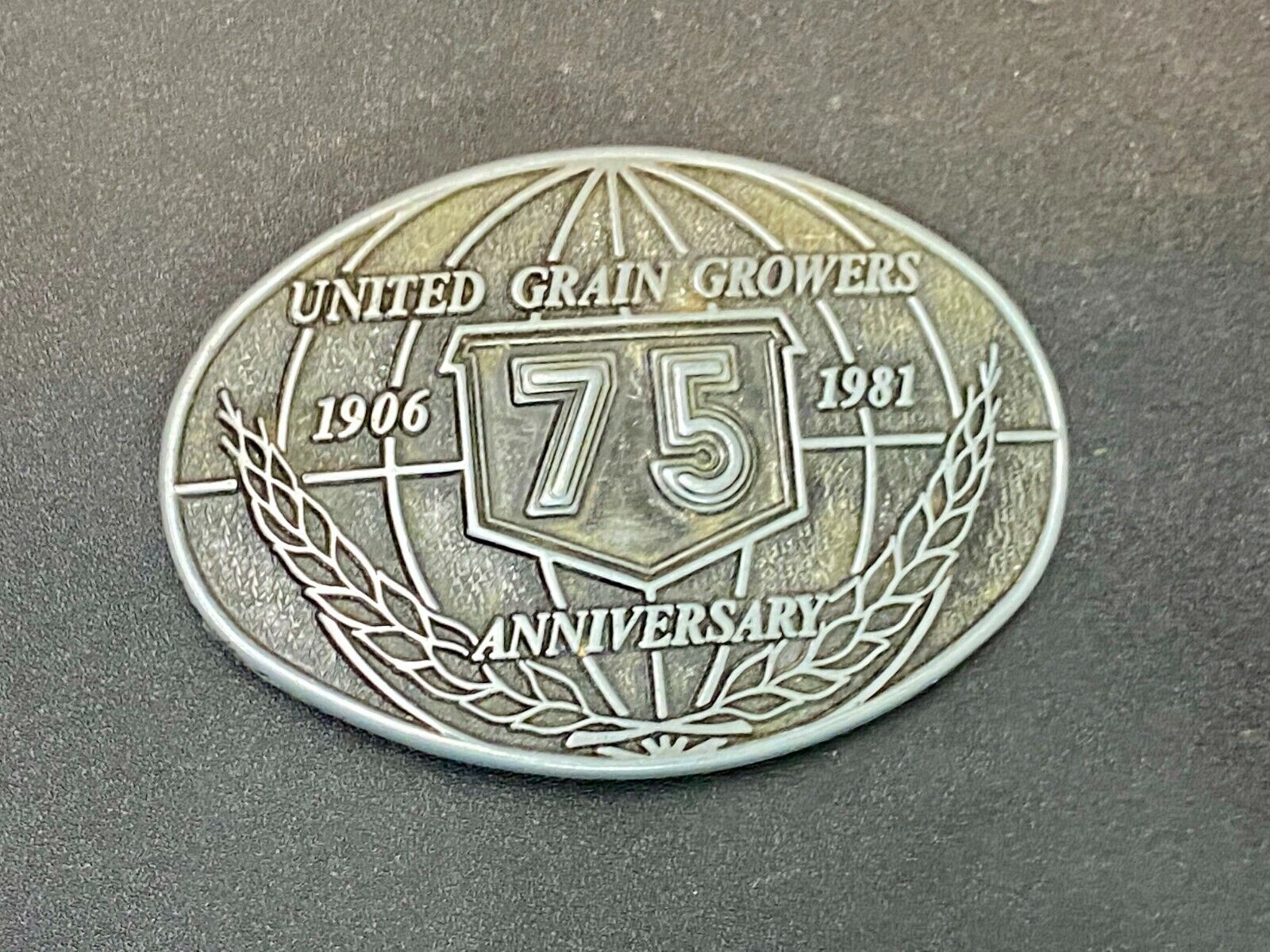 United Grain Growers 75 Years 1906-1981 Farming Commemorative Belt Buckle