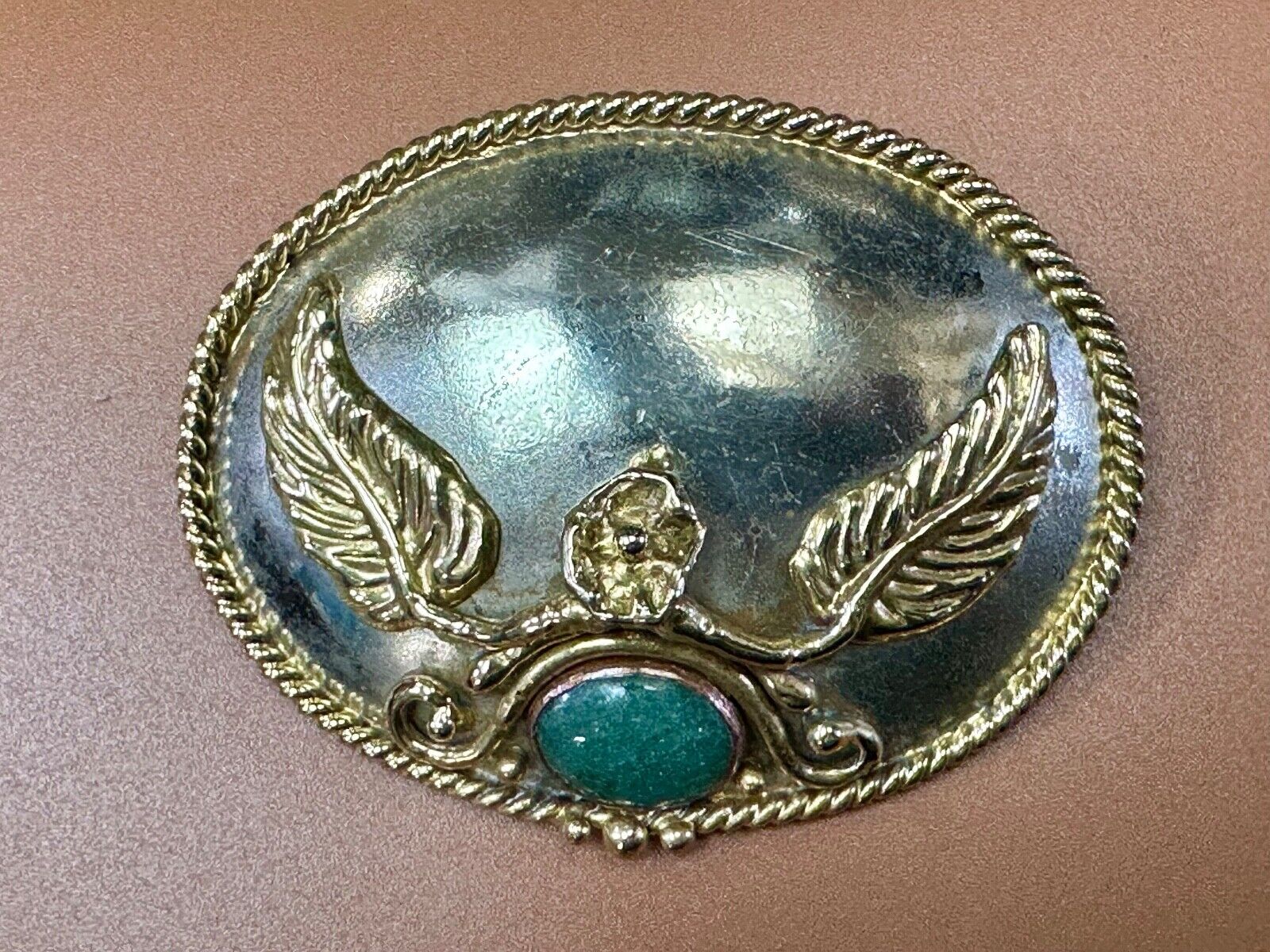 two tone LEAF theme unknown to me! green turquoise? Artisan western belt slide