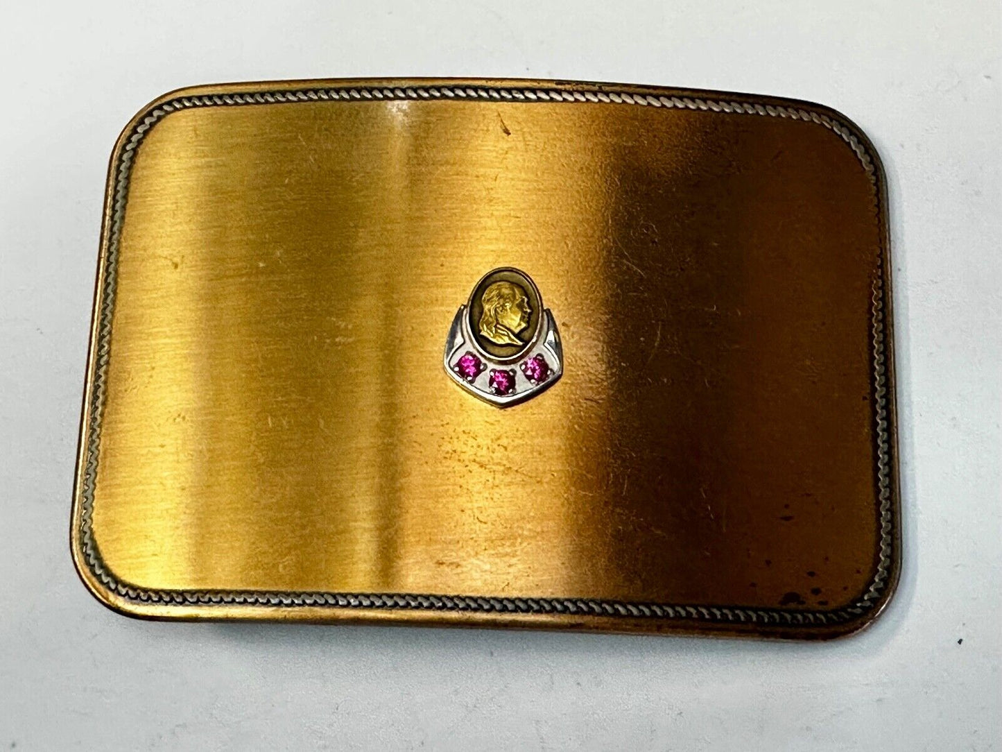 Vintage 10K Gold Benjamin Ben Franklin Centerpiece Belt Buckle with 3 ruby's