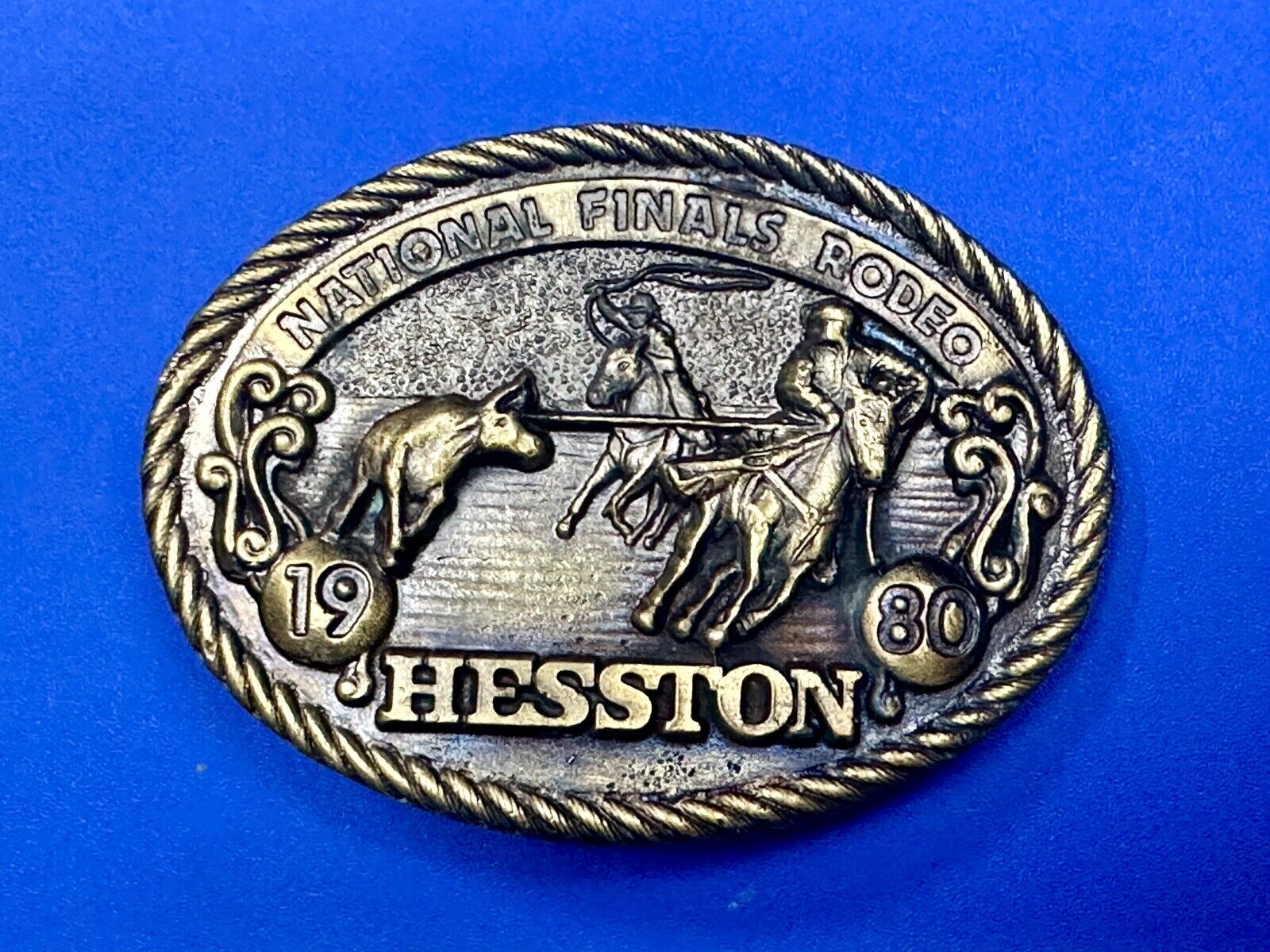 1980 National Finals Rodeo Hesston NFR Western Roping Cowboy belt buckle