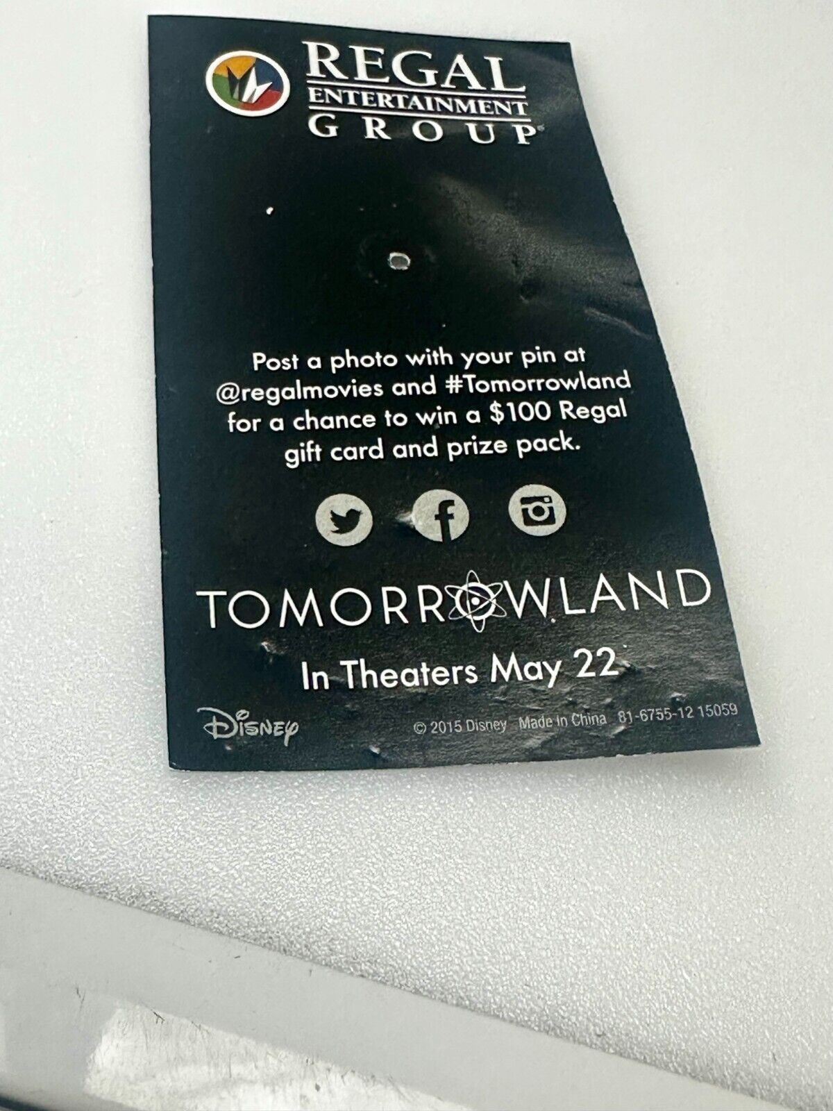 Tomorrowland Theater Promo Pin 2015 Disney Regal Entertainment Group