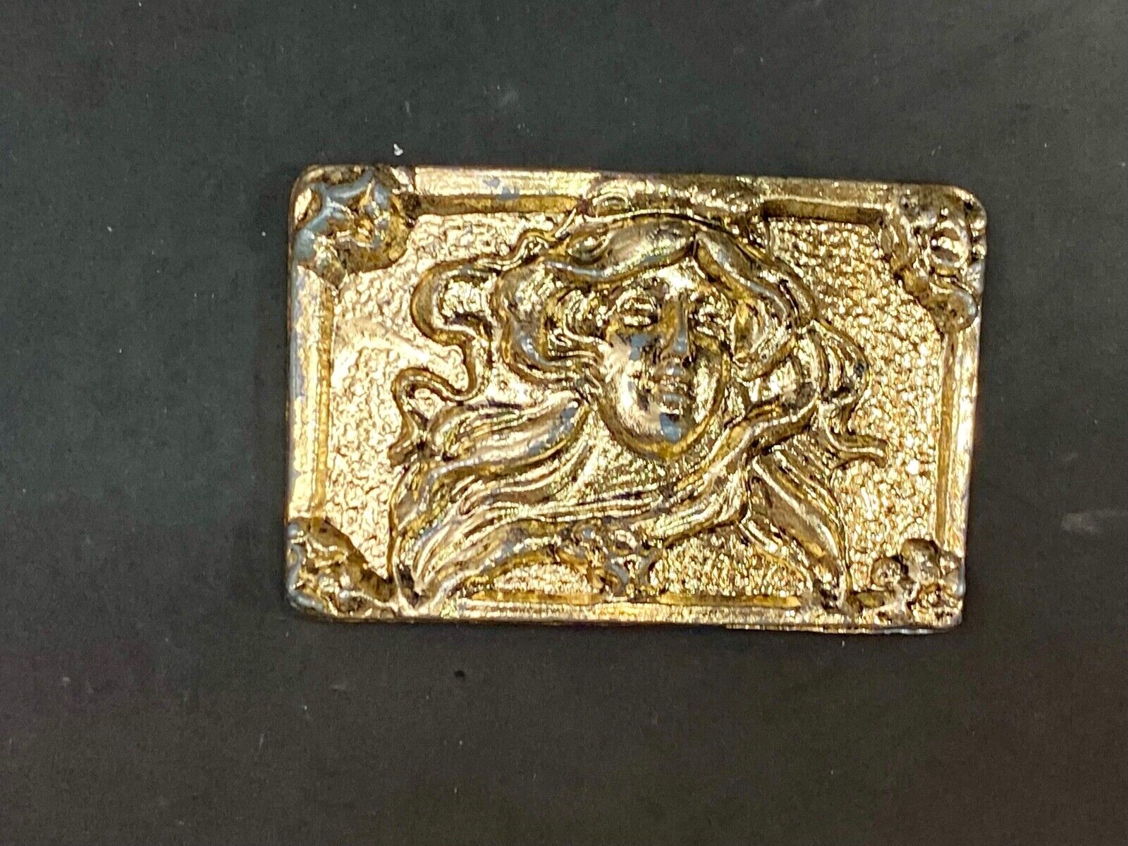 Beautiful Woman - Raised Dimension On Gold Tone Belt Scarf Tie Slide Buckle 