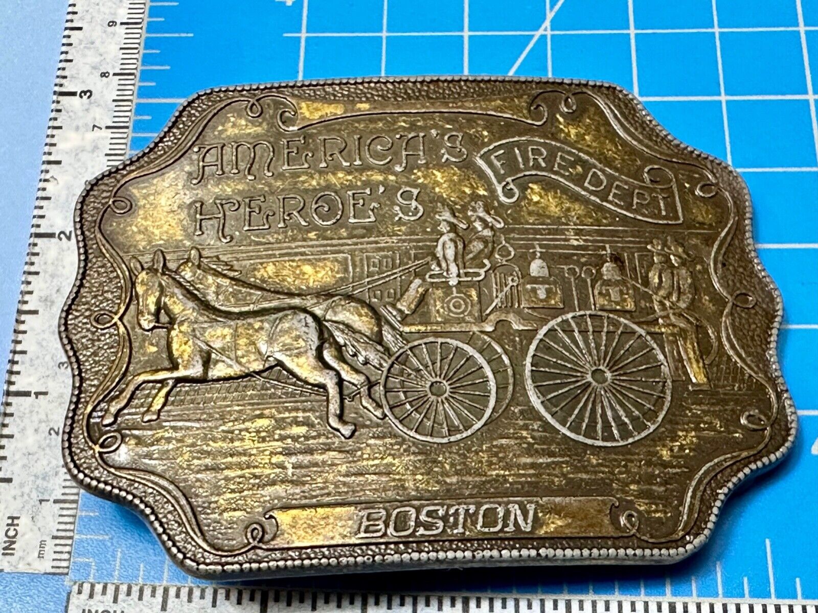 America's Heroes Firefighters Fire Department BOSTON MA Vintage belt buckle