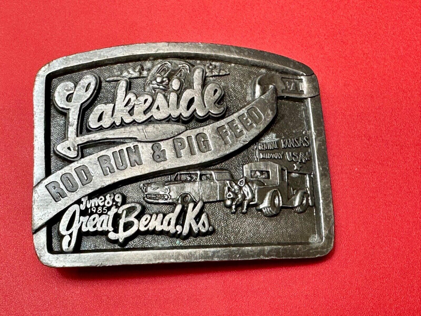 Vintage Kansas Lakeside Rod run and pig feed #4. Great Bend Kansas belt buckle