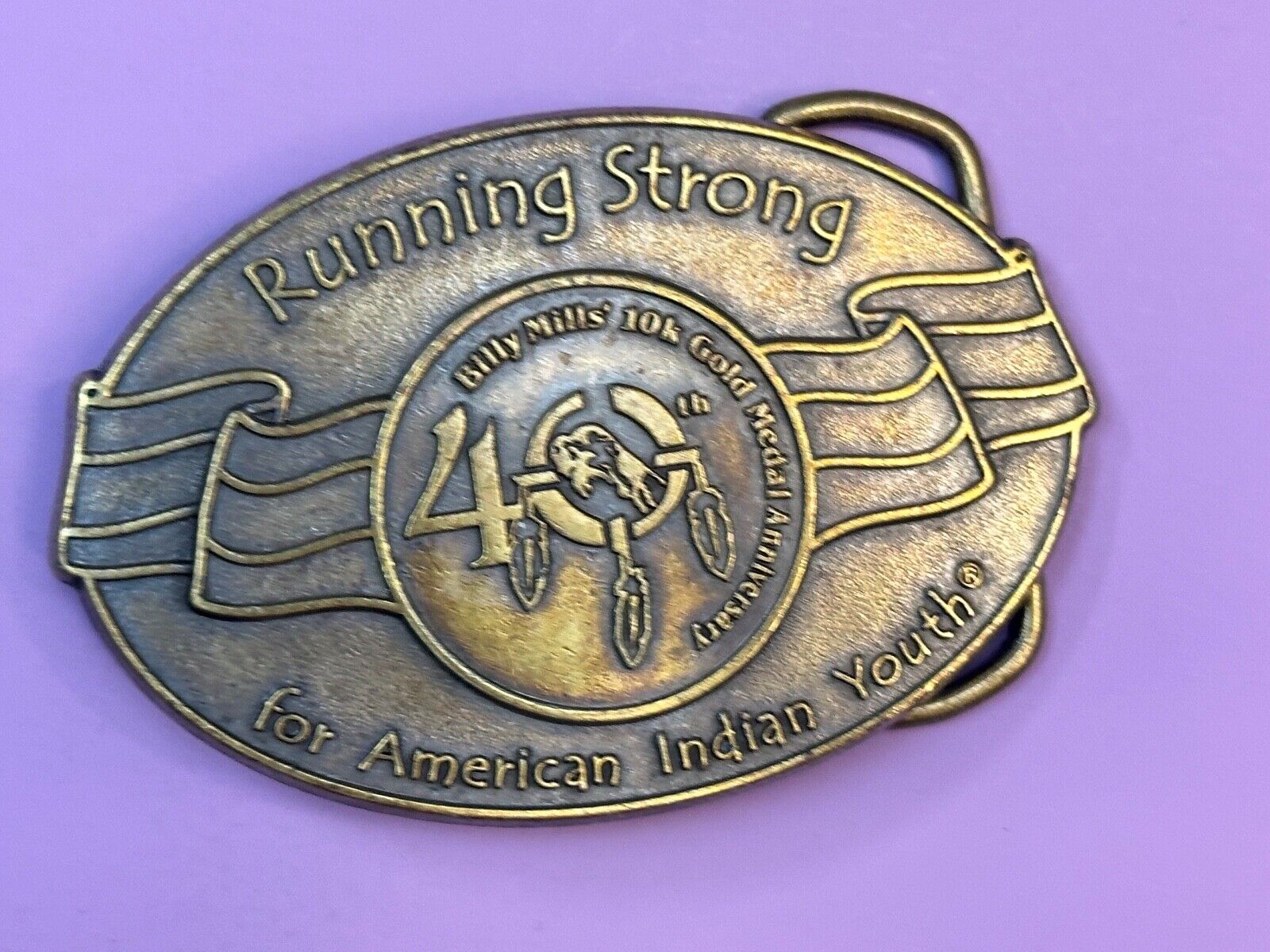 40 years! Native American Indian Youth Running Strong belt buckle