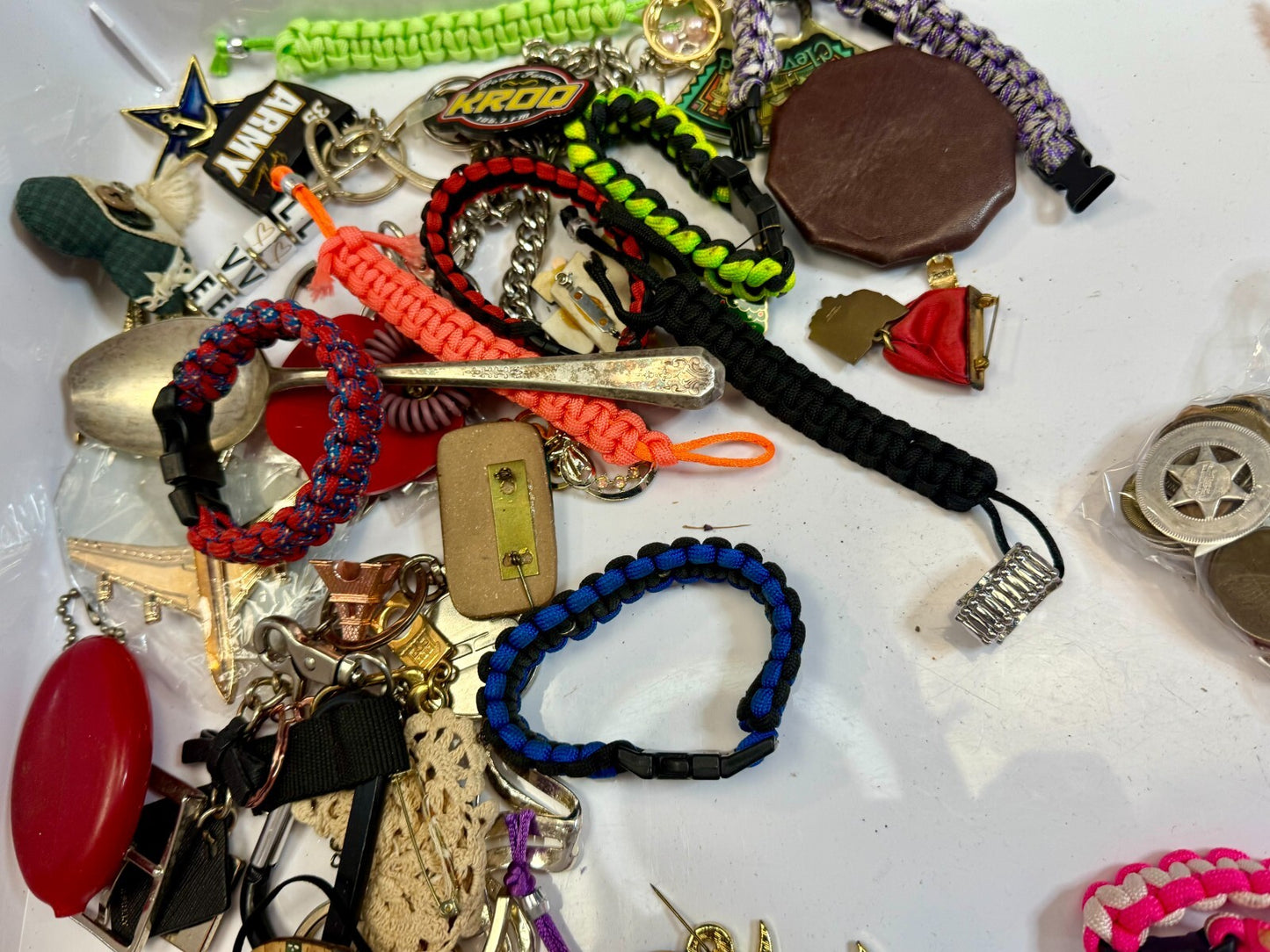 6.4 Pounds Mixed Junk Drawer Lot - Silverware Belts Bracelets Coins - Resale 