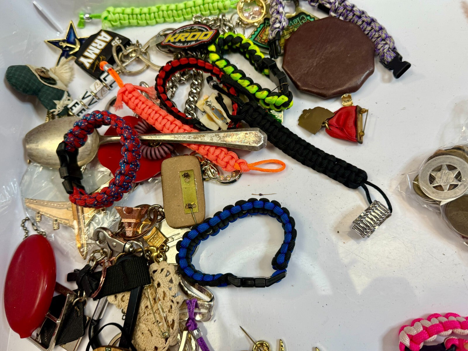 6.4 Pounds Mixed Junk Drawer Lot - Silverware Belts Bracelets Coins - Resale 