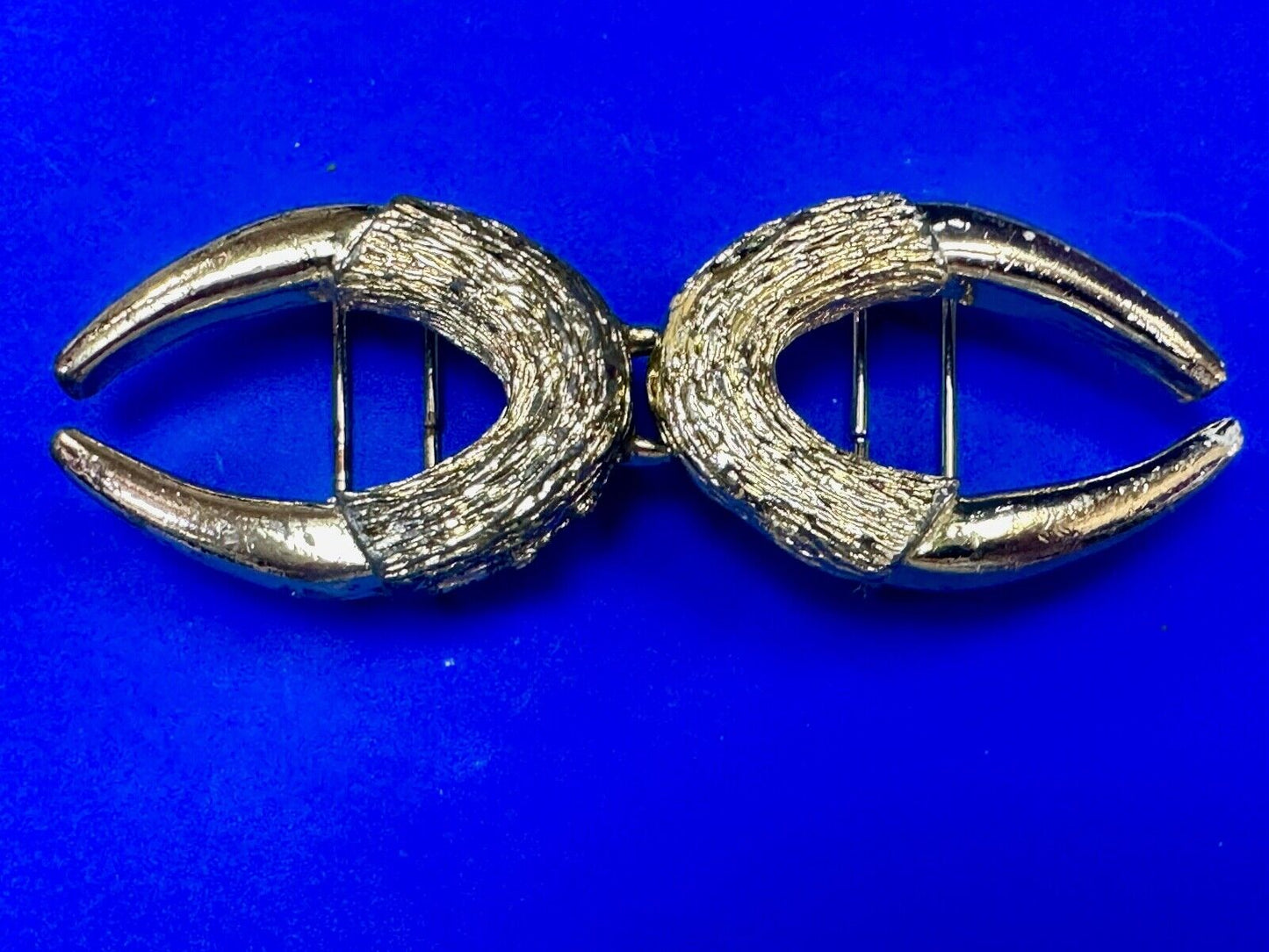 Two piece gold tone Horn Shape? interconnecting vintage belt buckle