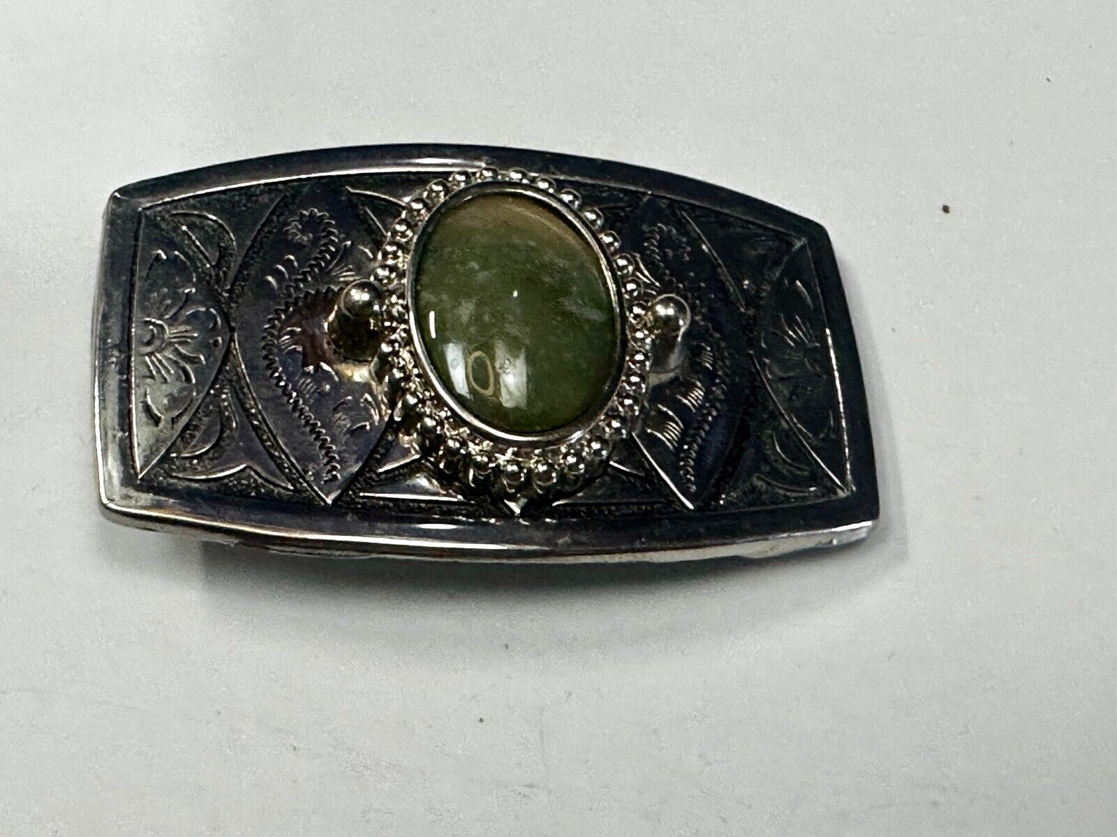 Vesuvianite? Cabochon Cab Centerpiece - Western silver & black color Belt Buckle