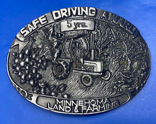 Vintage 5 year Safe Driving Award MineHoma Land and Farms belt buckle