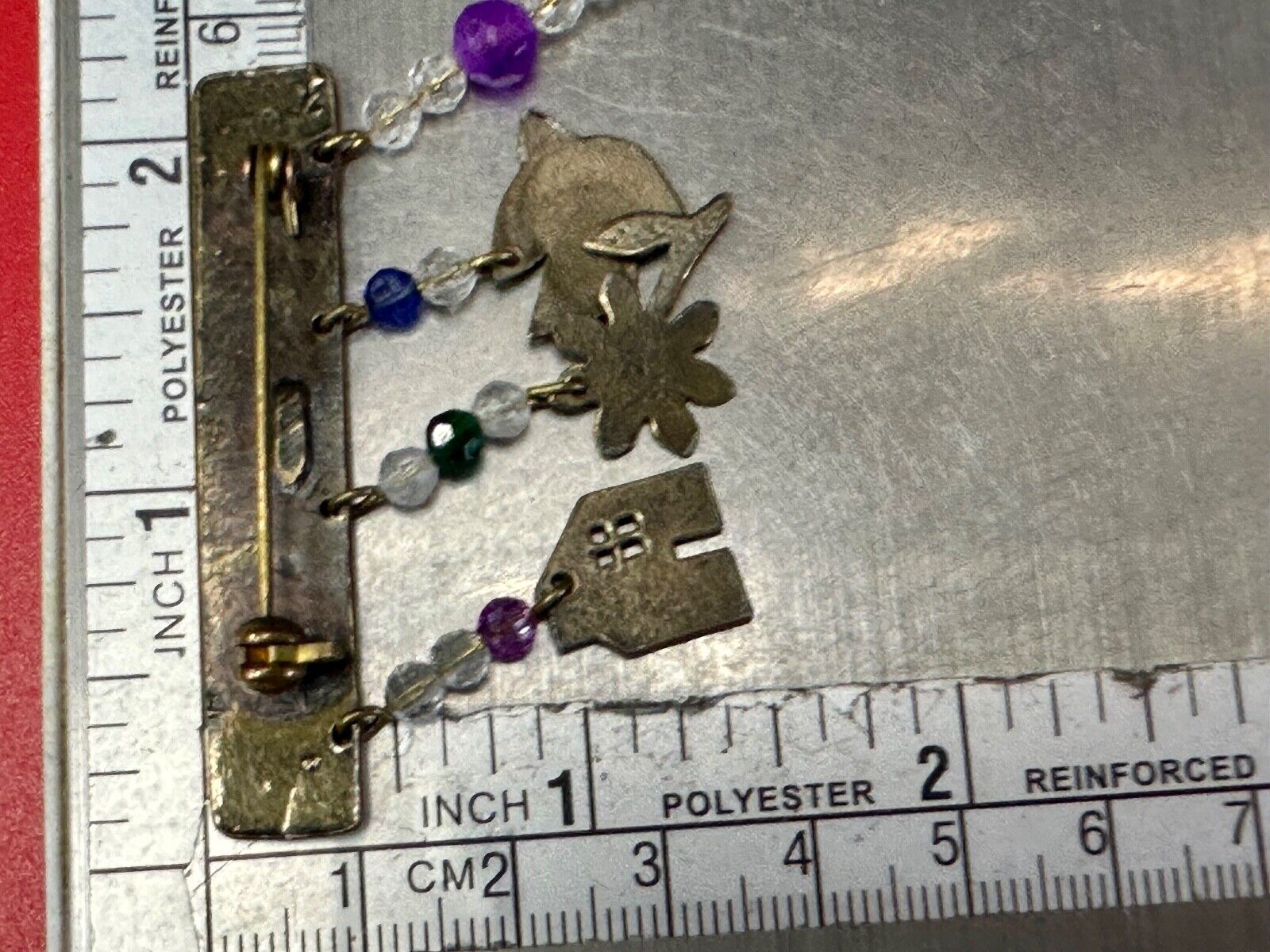 avon signed dangle brooch pin -  Dove stunflower house - missing a charm