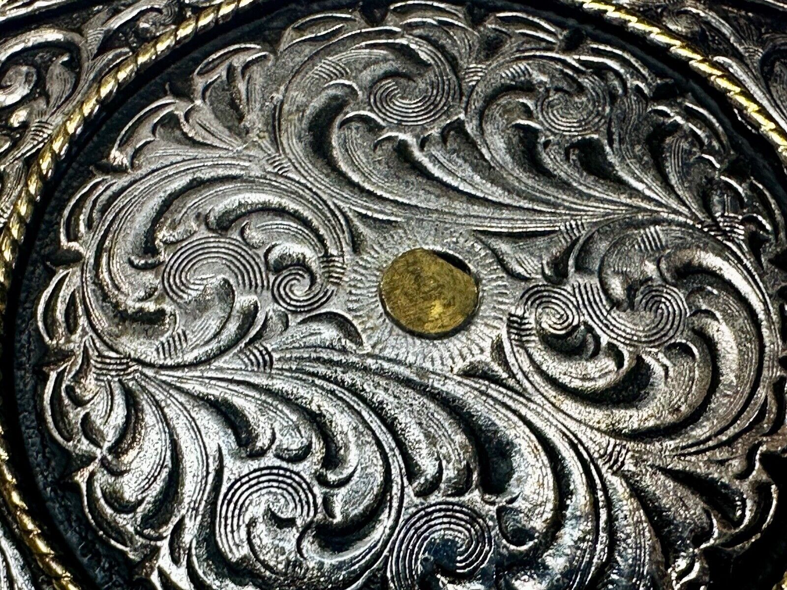 Authentic Silver Plated Western Cowboys flower swirl design Large Belt Buckle