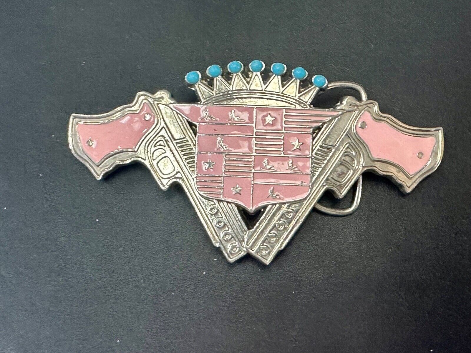 90's Pink Guns Cadillac Crown Blue crown tips LARGE cutout Belt Buckle 187 Inc