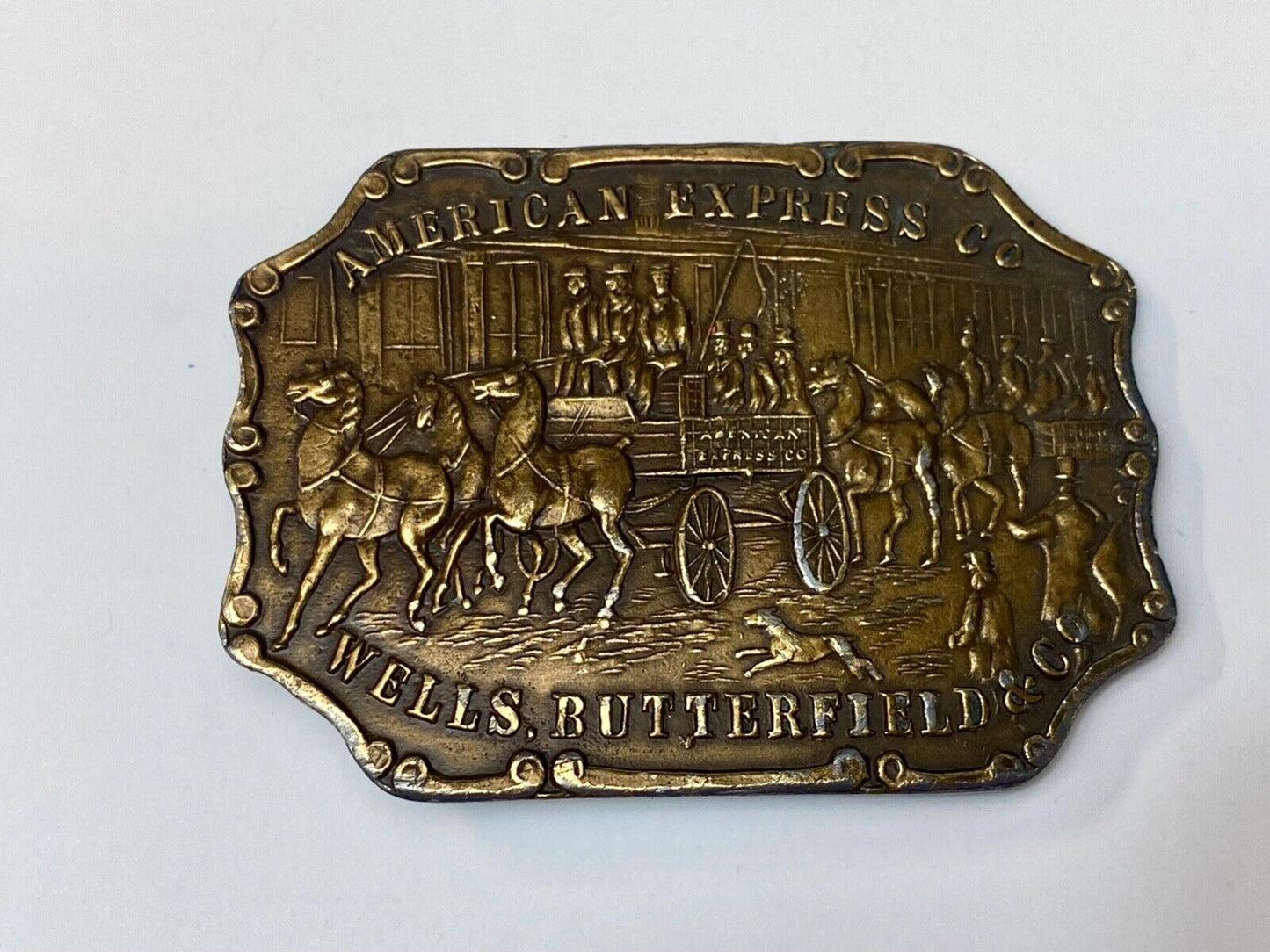 American Express Wells Butterfield Bergamot Brass Belt Buckle Horse and Buggy