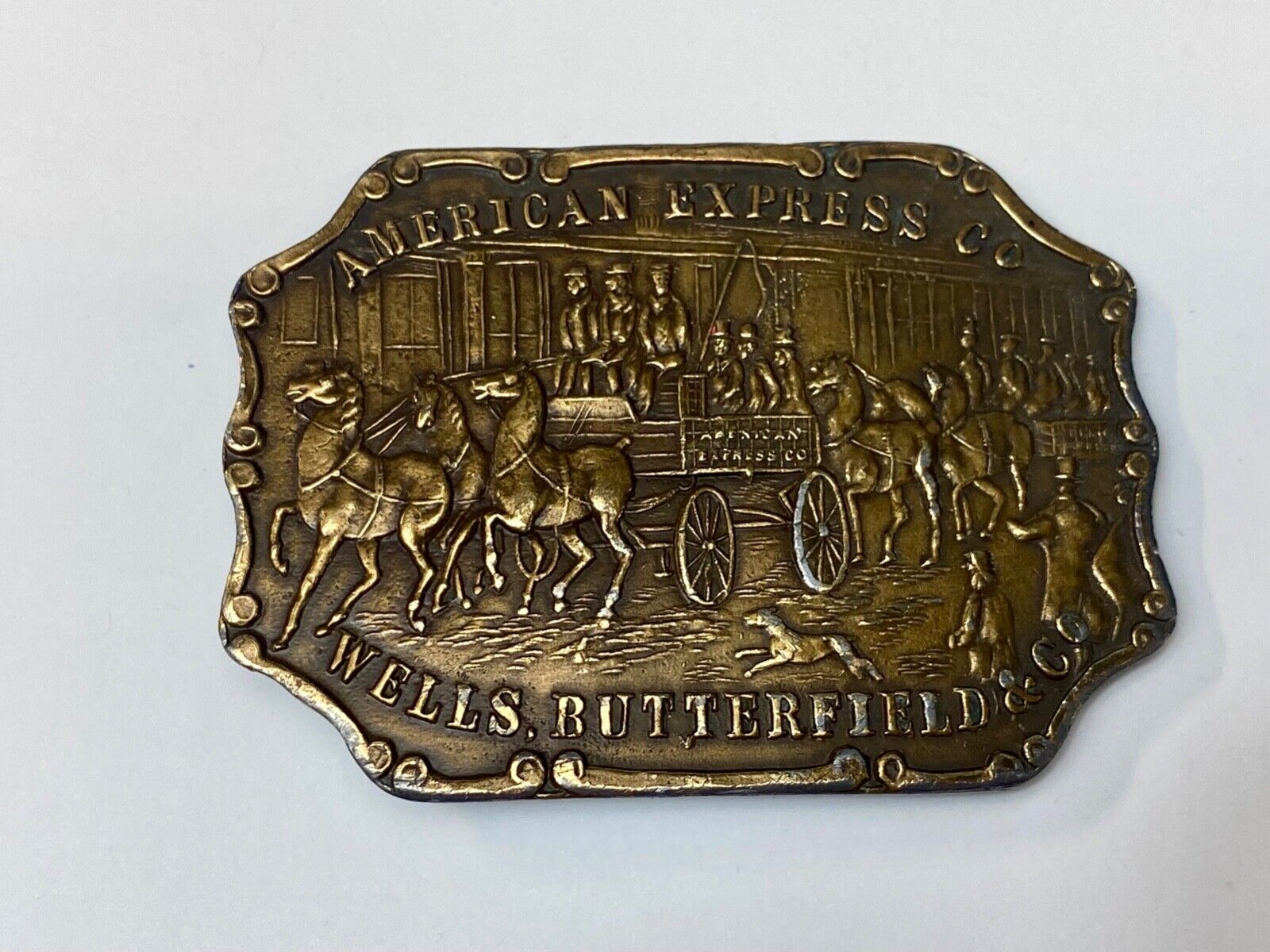 American Express Wells Butterfield Bergamot Brass Belt Buckle Horse and Buggy