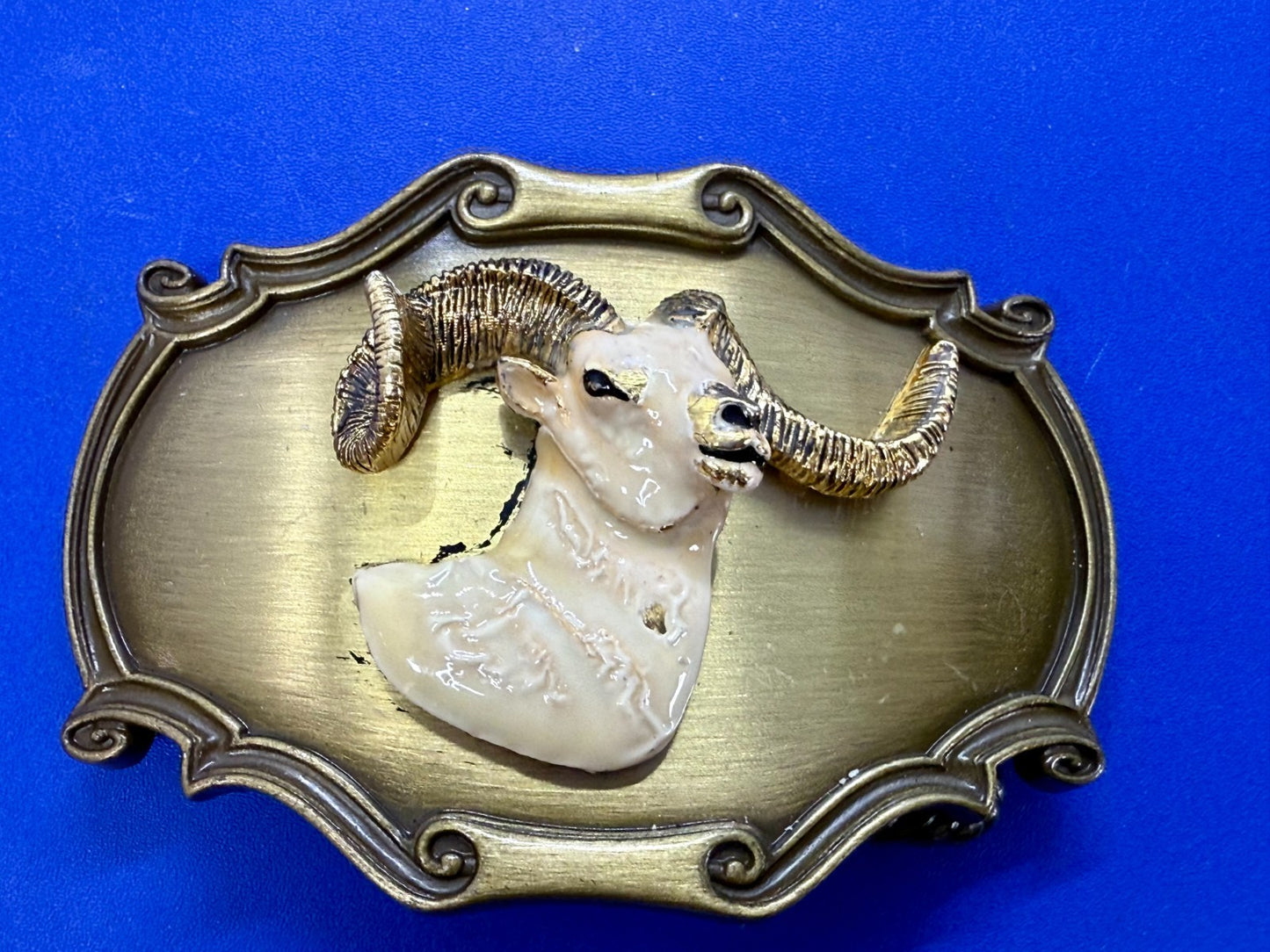 3D Big Horn Sheep Ram Head Mountain Goat Vintage 1978 Rain-Tree Belt Buckle