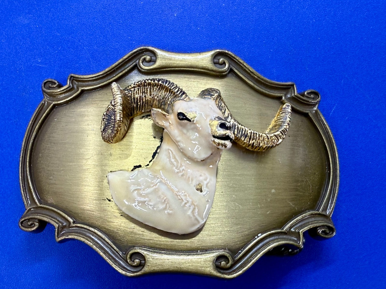 3D Big Horn Sheep Ram Head Mountain Goat Vintage 1978 Rain-Tree Belt Buckle