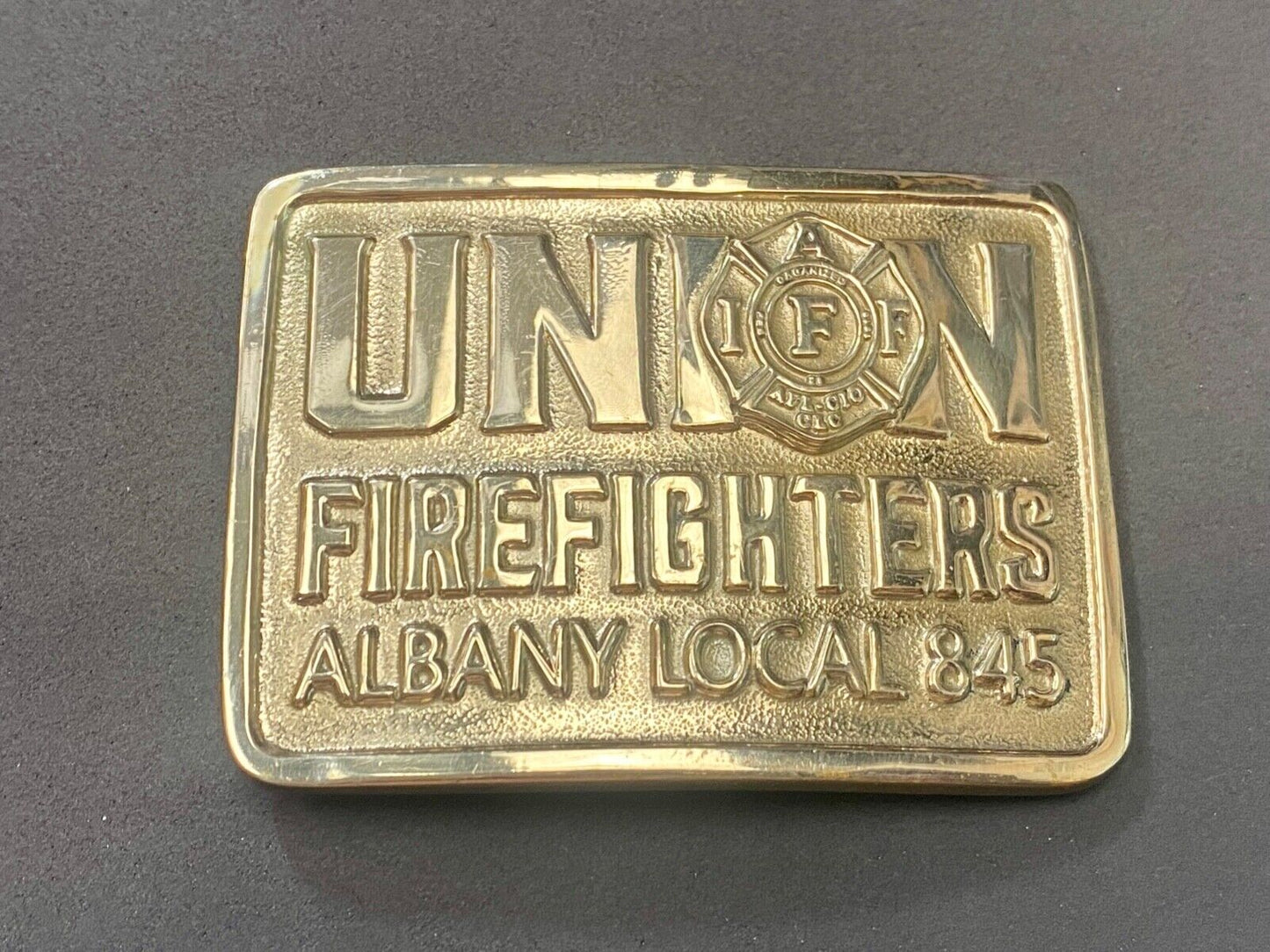 Union Firefighters - Albany Local 845 brass belt buckle by Creative Castings