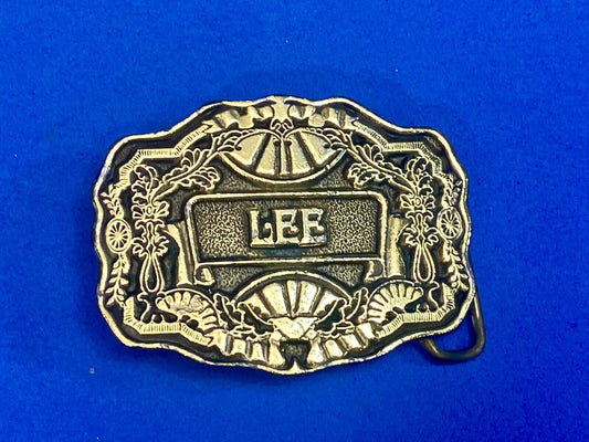 Vintage 1970'S Name Lee Western Framed Flower Swirl Belt Buckle By Oden