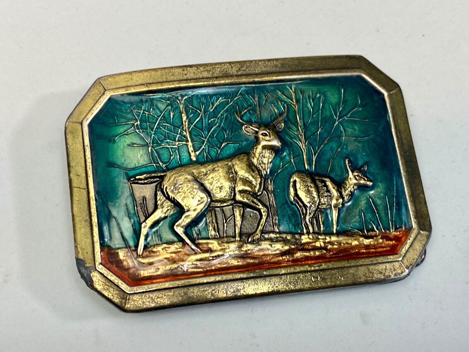 Vintage 1976 Deer With Doe In Nature - By The Great American Belt Buckle Co 