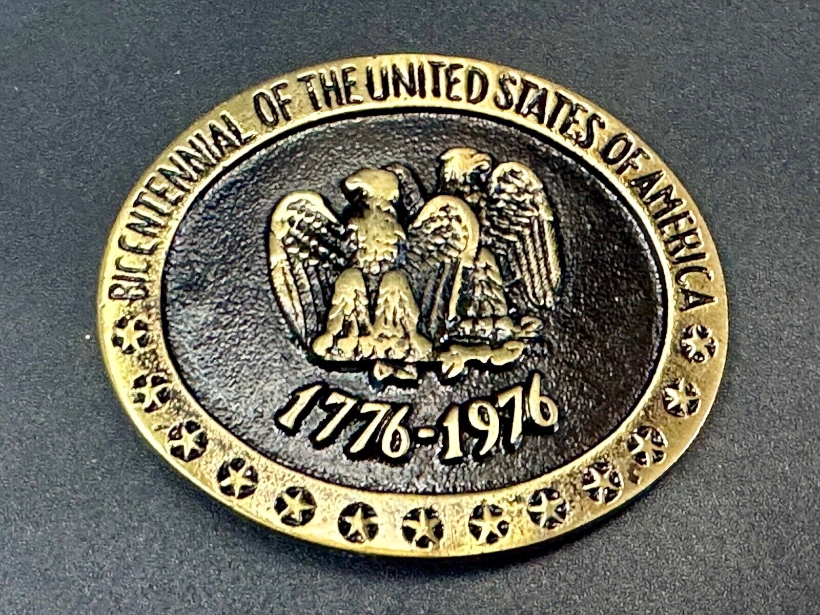 United States of American bicentennial Patriotic Eagle solid brass belt buckle